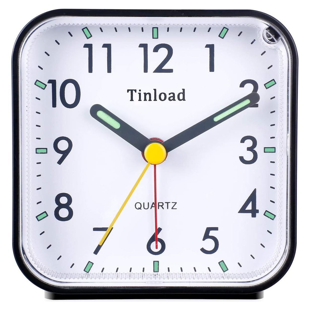 Reloj Despertador Analógico Tinload Compacto Silencioso Negro