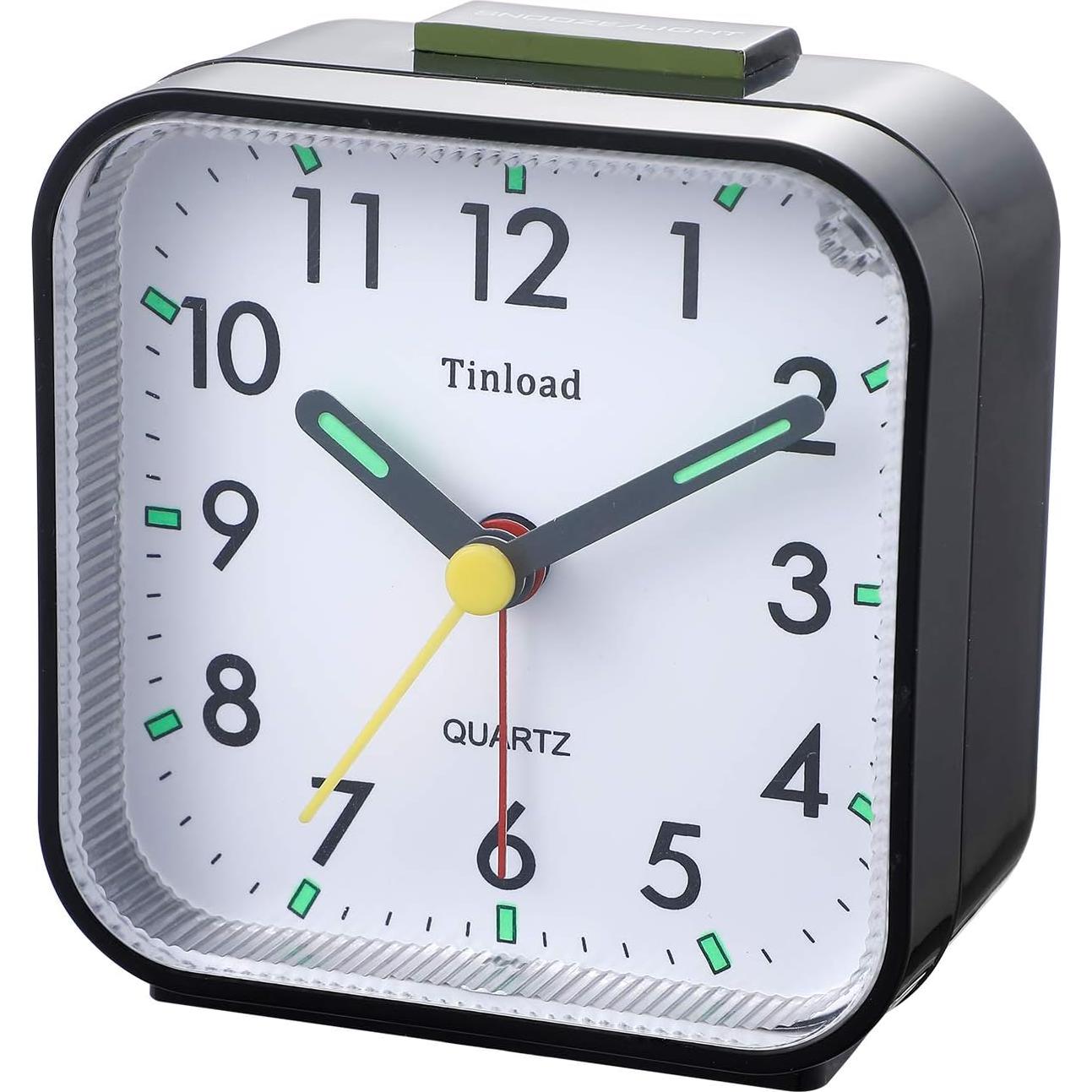 Reloj Despertador Analógico Tinload Compacto Silencioso Negro