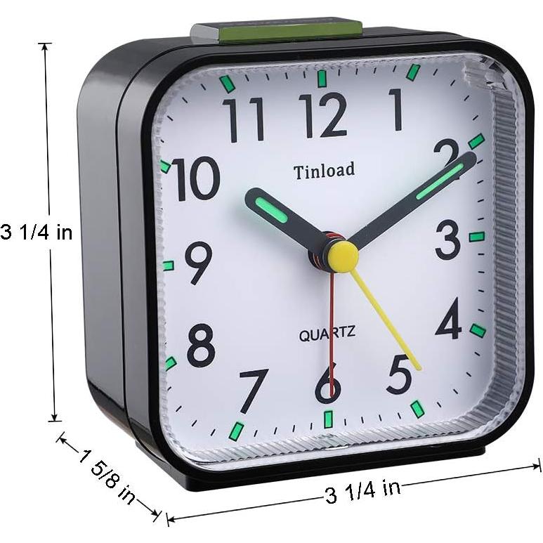 Reloj Despertador Analógico Tinload Compacto Silencioso Negro