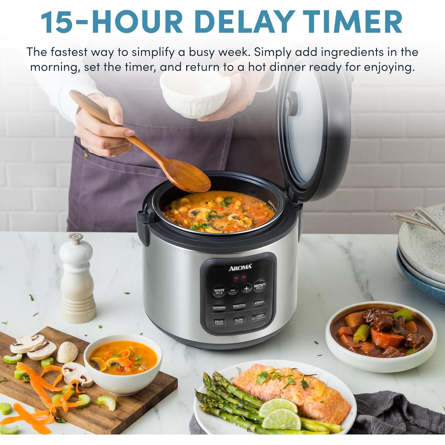 Olla Arrocera Digital AROMA ARC-5204SB 2 Qt 8 Tazas Acero Inoxidable