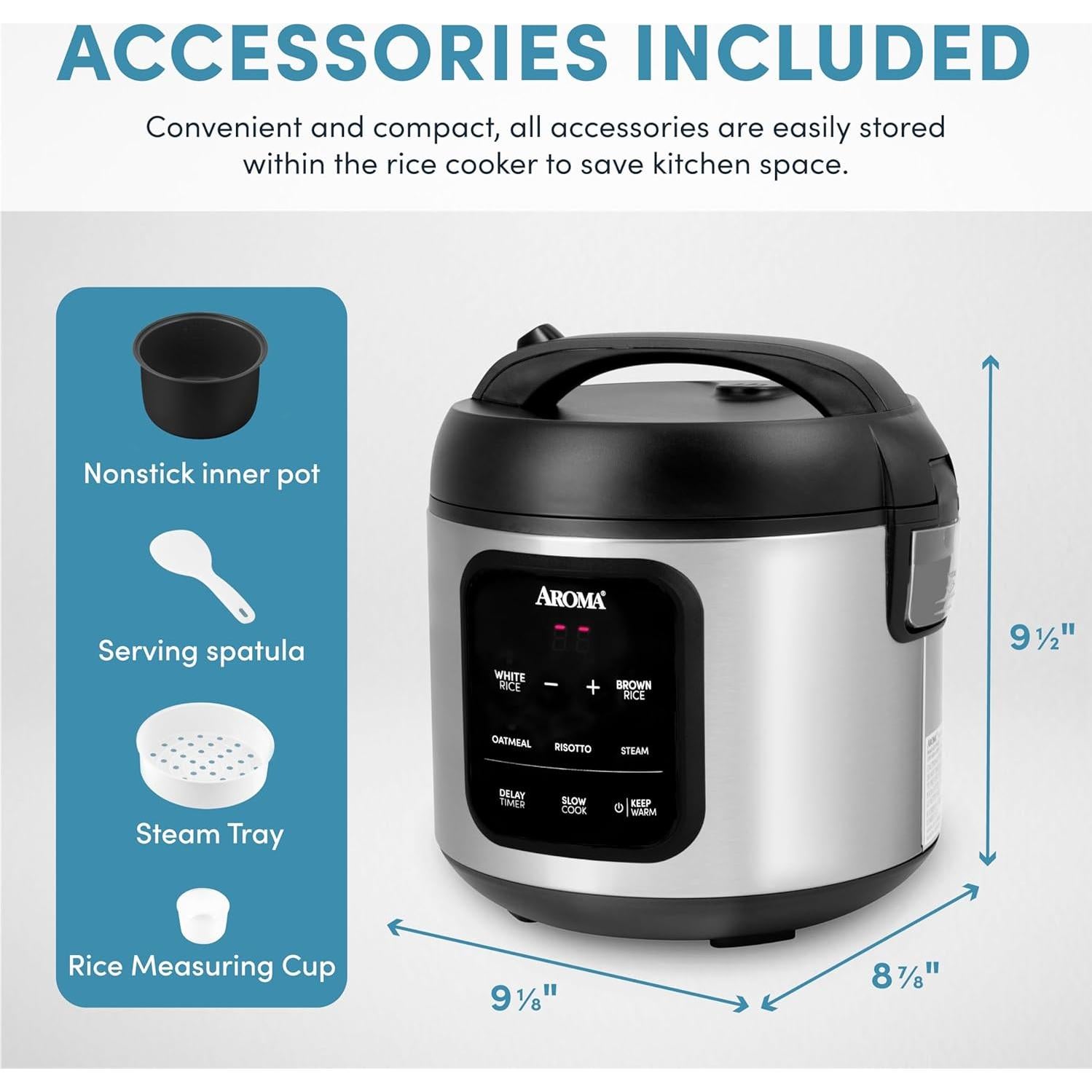 Olla Arrocera Digital AROMA ARC-5204SB 2 Qt 8 Tazas Acero Inoxidable