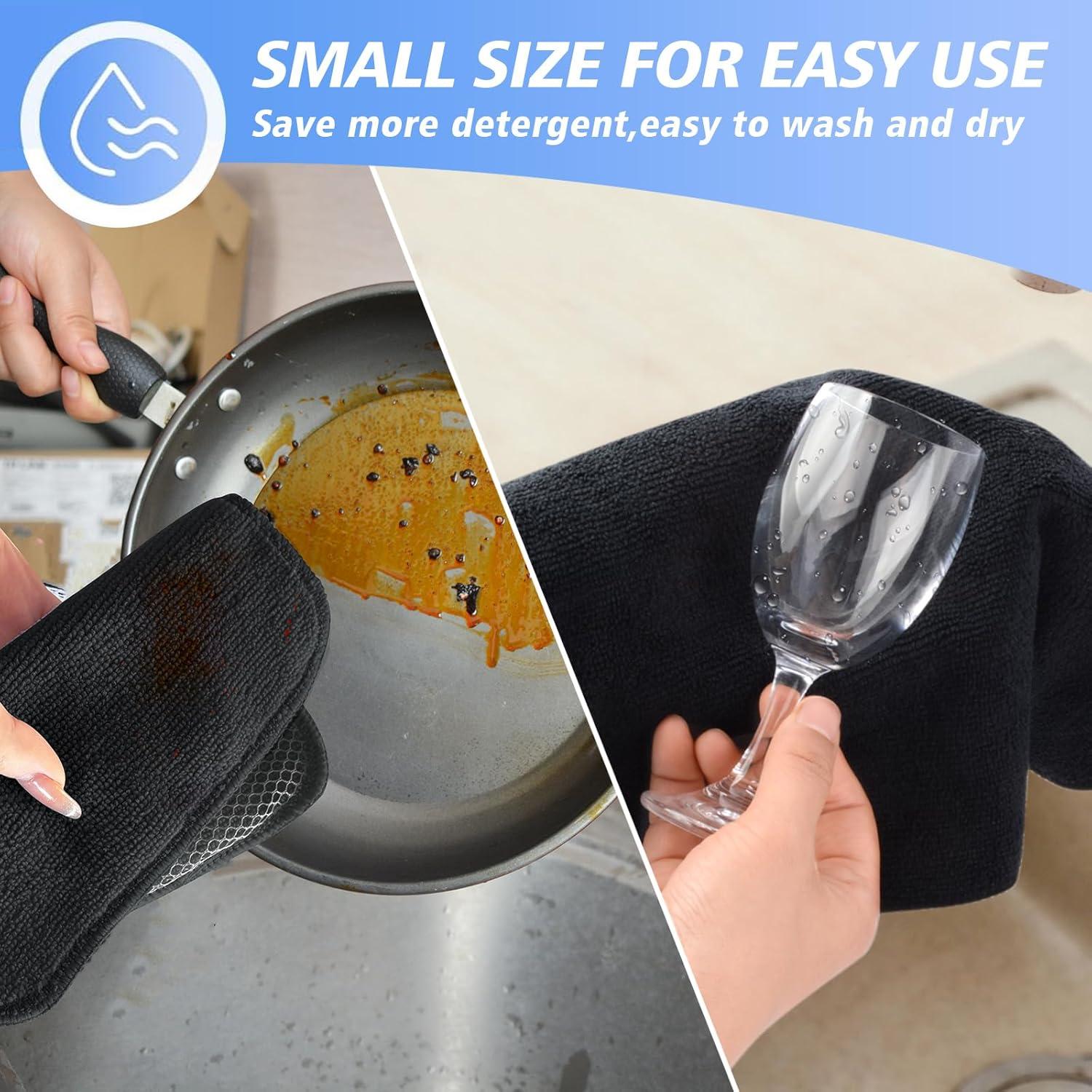 KinHwa Kitchen Washcloths for Dishes Absorbent Microfiber Dish Cloths Quick Dry Dish Rags with Poly Scour Scrub Side Ideal for Kitchen Cleaning and Housekeeping (Black, 7inchx7inch 18 Pack)