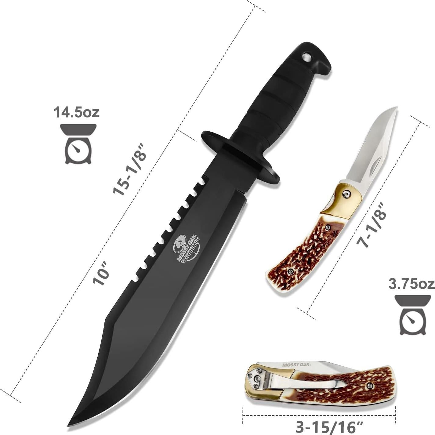 Cuchillo Bowie de Supervivencia Mossy Oak 38.1 cm con Funda