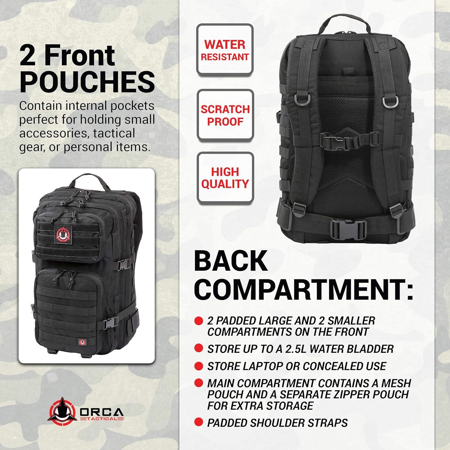 Mochila Táctica Militar Orca 40L Negra Molle 3 Días