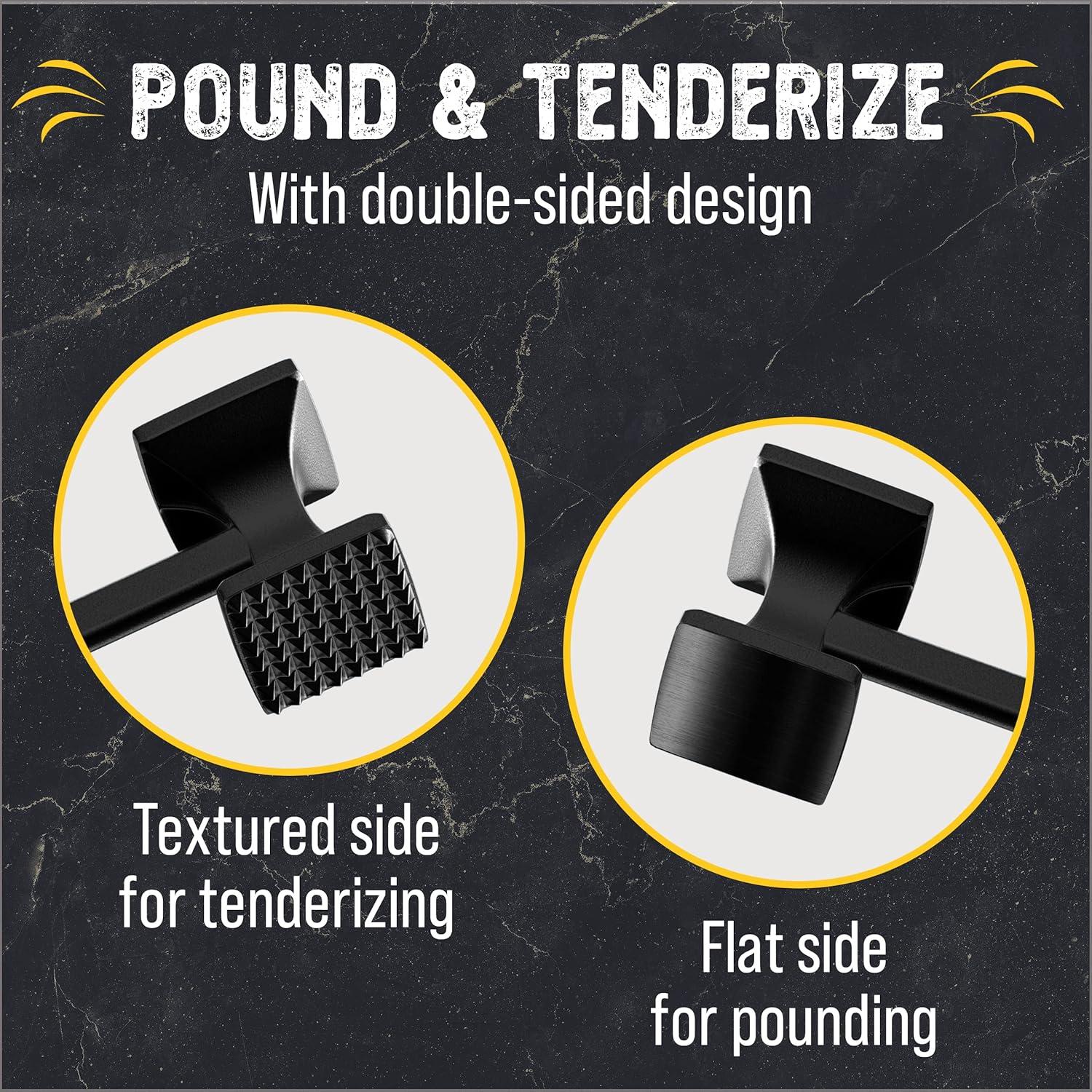 ﻿Checkered Chef Meat Tenderizer Tool - Dishwasher Safe Metal Kitchen Mallet for Tenderizing Chicken, Beef, Pork & Nuts with Non-Slip Grip
