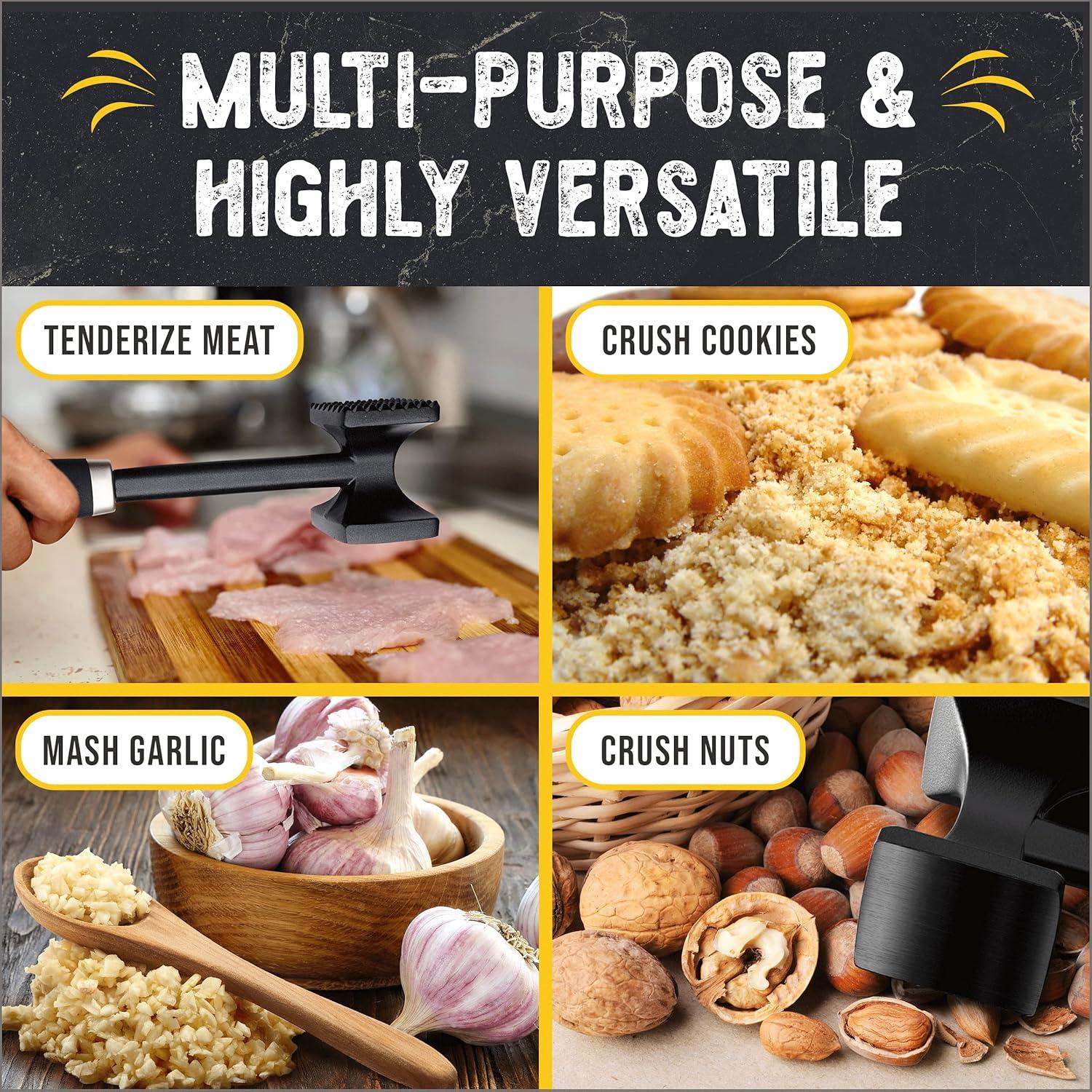 ﻿Checkered Chef Meat Tenderizer Tool - Dishwasher Safe Metal Kitchen Mallet for Tenderizing Chicken, Beef, Pork & Nuts with Non-Slip Grip