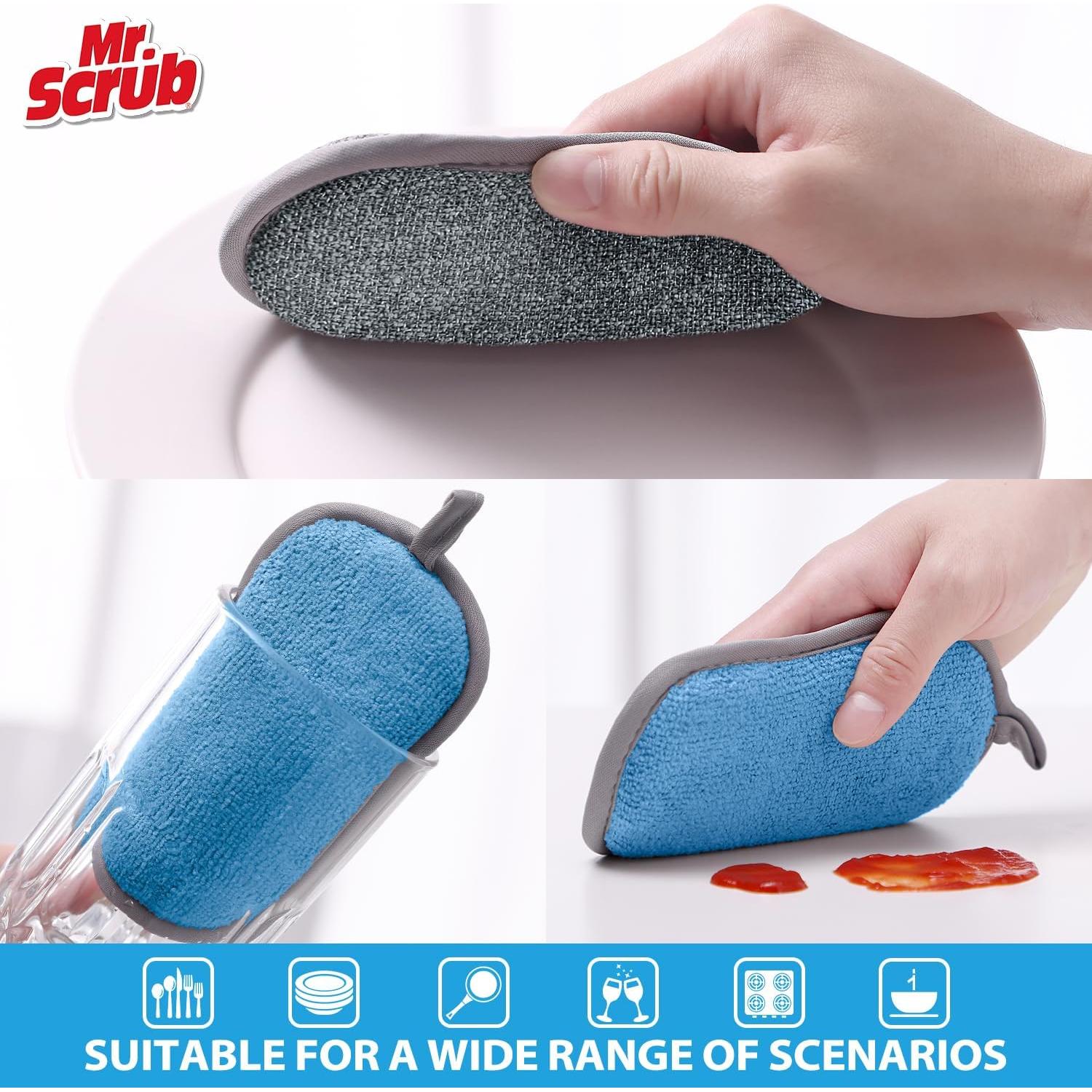 Sponges Kitchen Dish Sponge for Washing Dishes Cleaning Kitchen, All-Purpose, 6 Pack, Non Scratch, Rough Scrubbers Side for Non-Stick Cookware, Soft Microfiber Scrub Side for Dishes, Mr. Scrub