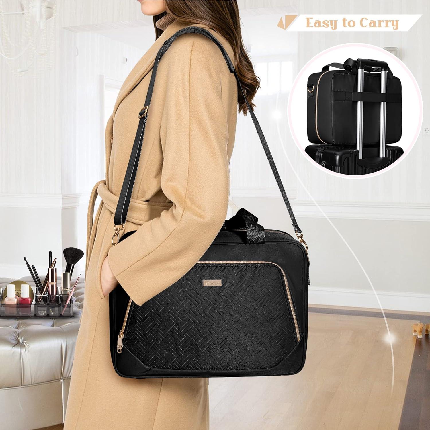 Professional Makeup Artist Travel Case with 4 Detachable Cosmetic Bags, Large Make up Organizer Bag with Makeup Kit Storage Section and Hair Tools Pocket, Black (Empty Bag Only)