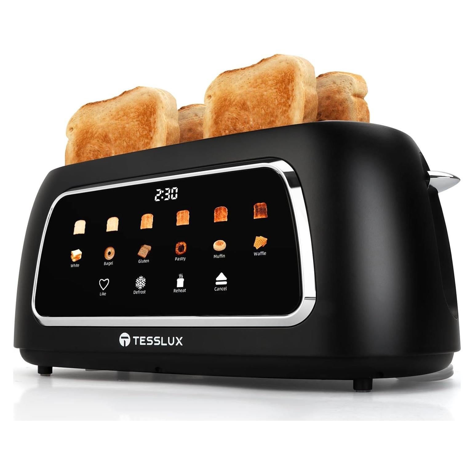 Tostadora de 4 rebanadas Tesslux con pantalla táctil negra