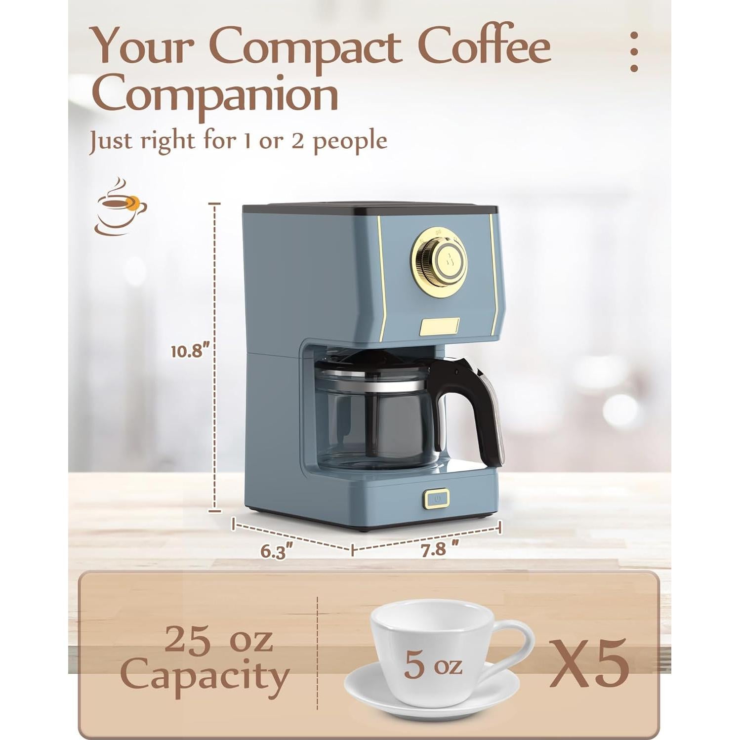 Cafetera Amaste CM 1003AE Retro 5 Tazas Azul Ceniza