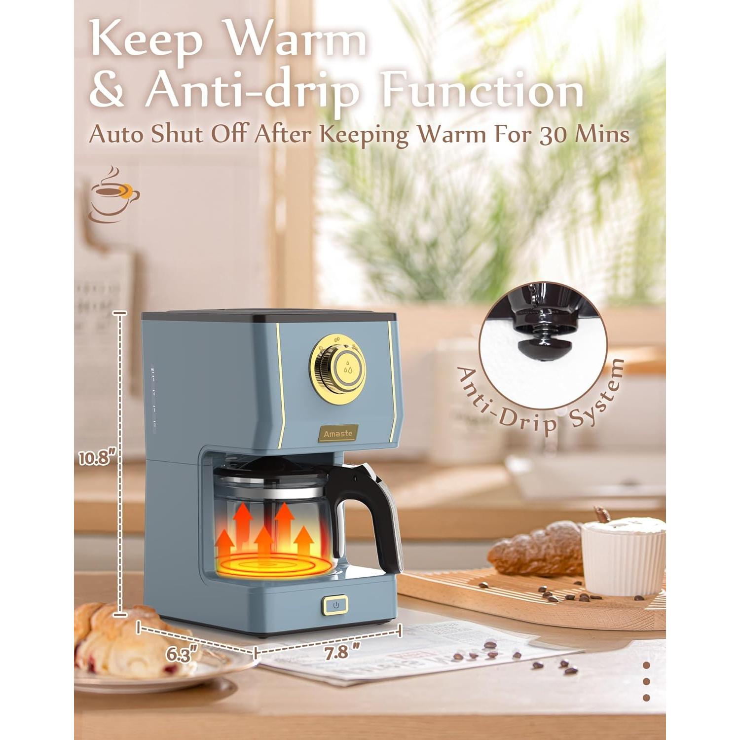 Cafetera Amaste CM 1003AE Retro 5 Tazas Azul Ceniza