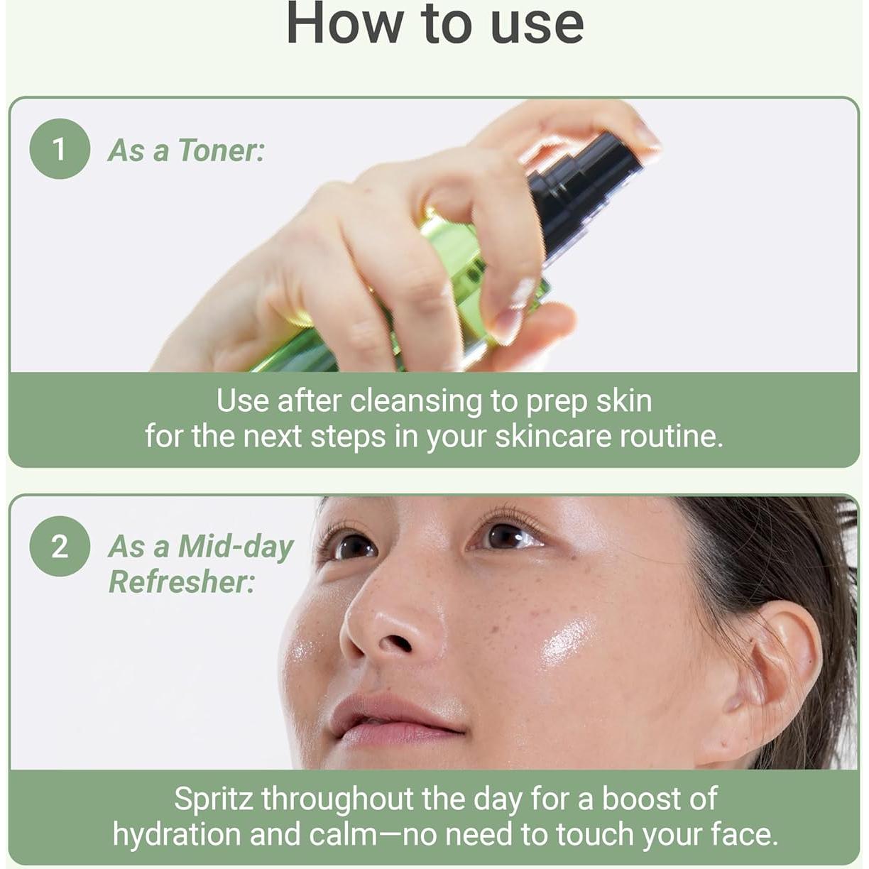 Meebak CICA Toner Spray | Korean Face Mist | Facial Spray with Centella Asiatica & Vitamin E | Soothing Face Toner for Sensitive, Oily, and Combination Skin | 4 fl oz