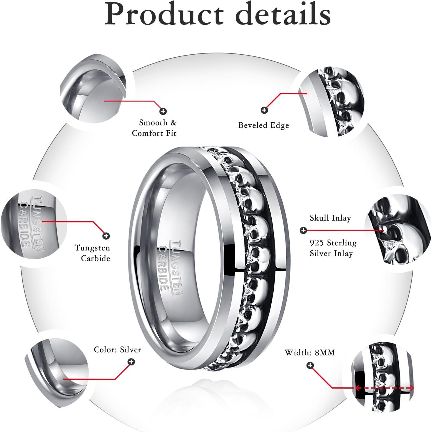 Anillo NUNCAD 925 Plata de Ley Calavera 8mm para Hombres