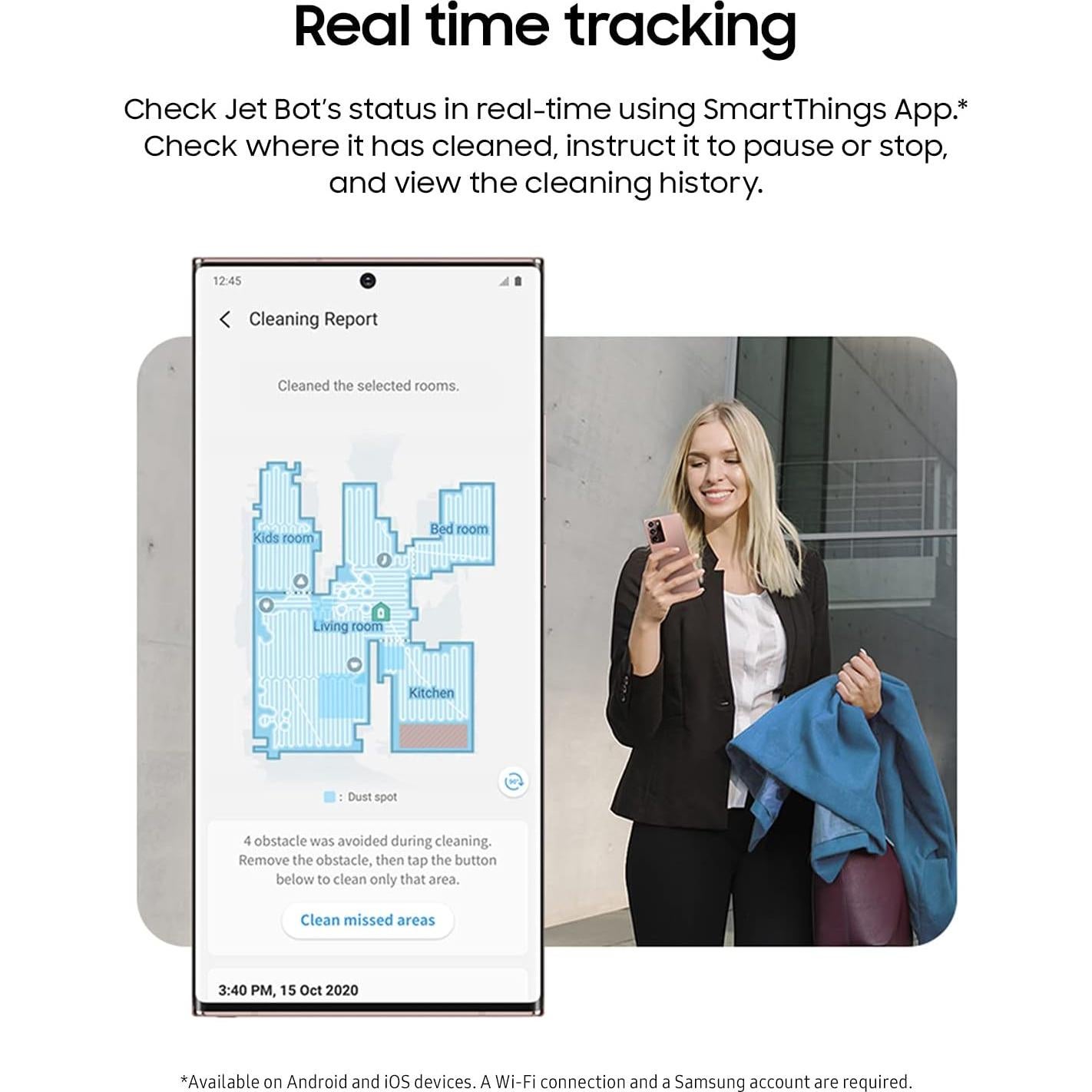 Aspiradora Robot Inalámbrica Samsung Jet Bot VR30T80313W, 0.4L