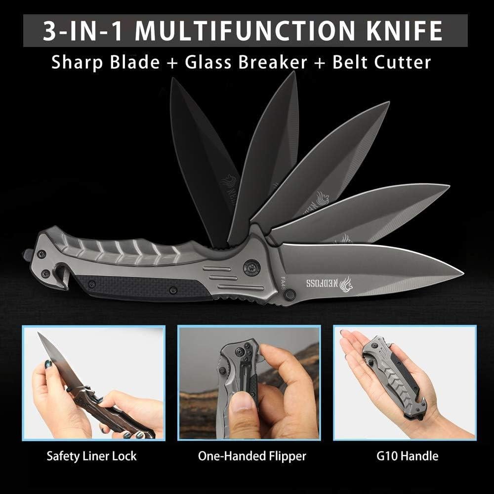 Cuchillo de bolsillo NedFoss FA46 3 en 1 con rompevidrios