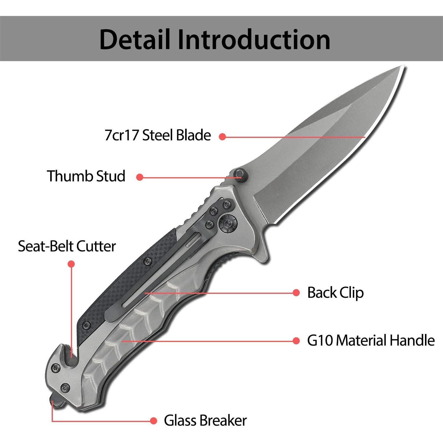 Cuchillo de bolsillo NedFoss FA46 3 en 1 con rompevidrios