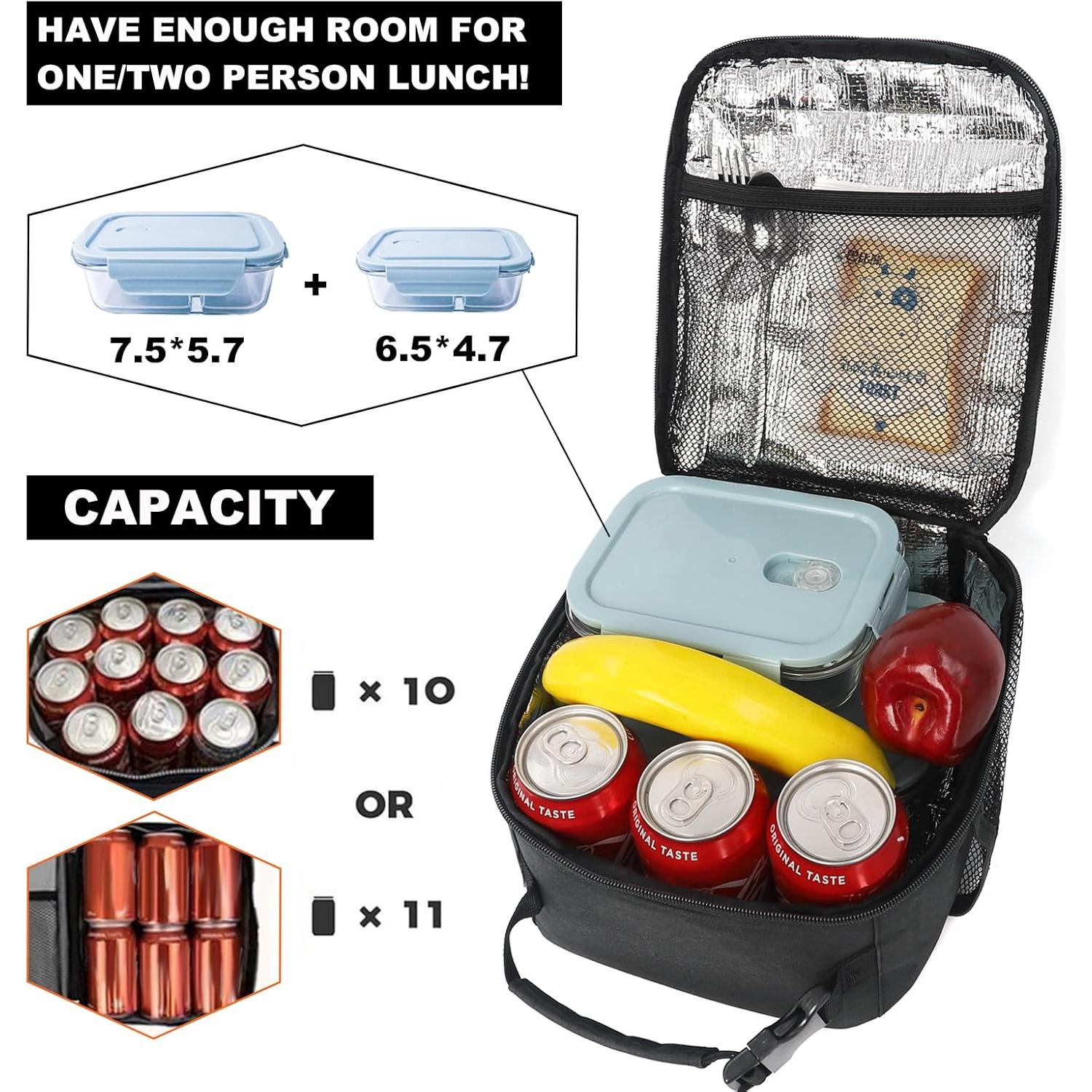 Femuar Lunch Box for Men Women Adults, Small Lunchbox for Work Picnic - Reusable Lunch bag Portable Lunch tote, Black