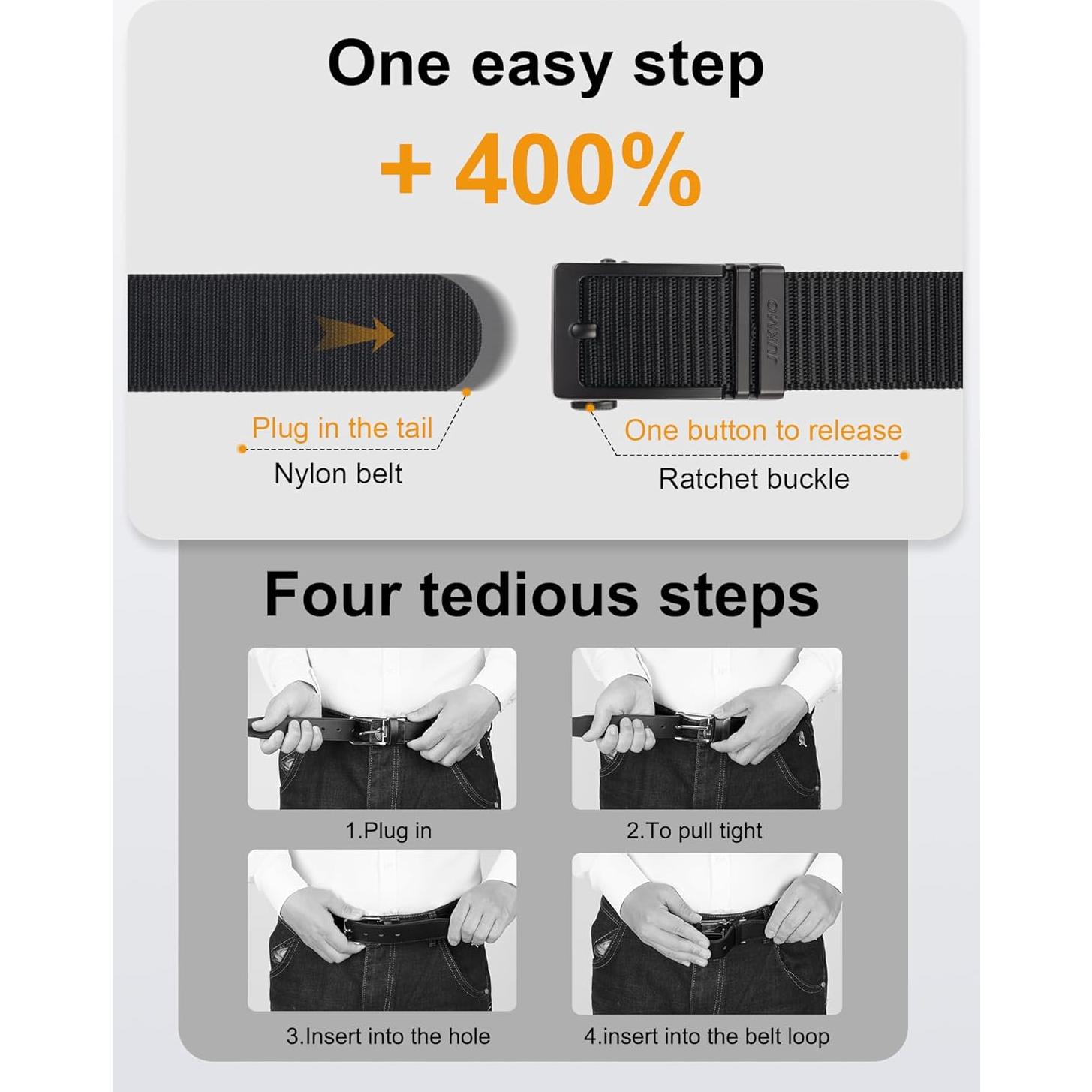 Cinturón de Golf JUKMO Automático Nylon Negro para Hombres