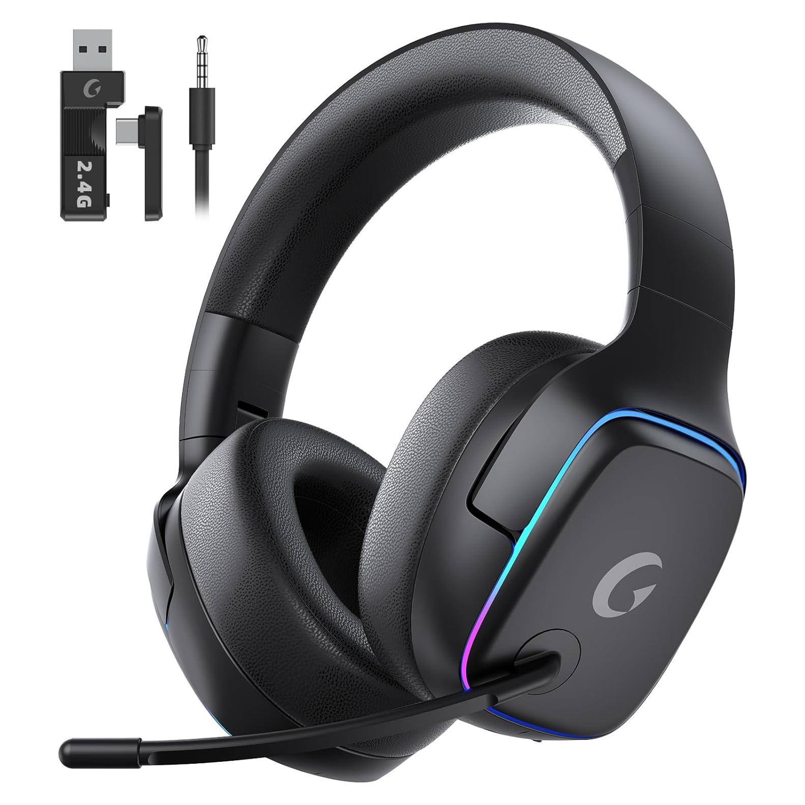 2.4GHz Wireless Gaming Headsets for PS5, PS4, PC, Switch - Bluetooth 5.3 Gaming Headphones with Noise Canceling Mic, 7.1 Surround Sound, 70H Battery, RGB Lighting - Black