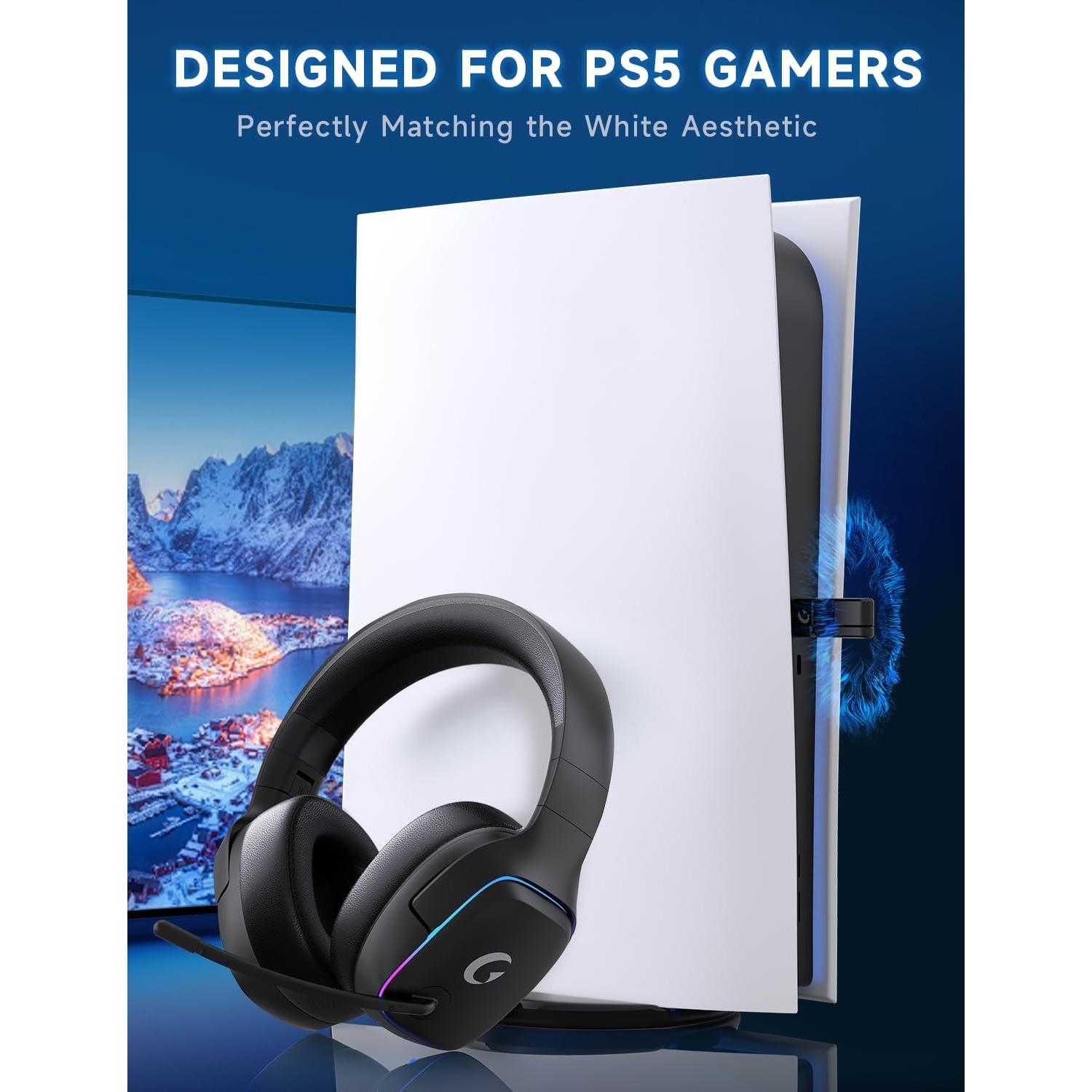 2.4GHz Wireless Gaming Headsets for PS5, PS4, PC, Switch - Bluetooth 5.3 Gaming Headphones with Noise Canceling Mic, 7.1 Surround Sound, 70H Battery, RGB Lighting - Black