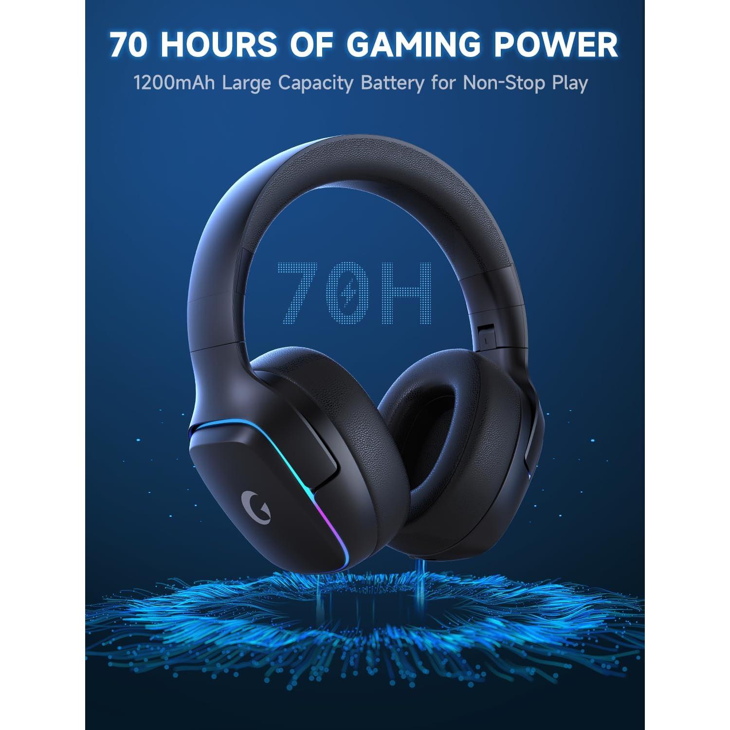 2.4GHz Wireless Gaming Headsets for PS5, PS4, PC, Switch - Bluetooth 5.3 Gaming Headphones with Noise Canceling Mic, 7.1 Surround Sound, 70H Battery, RGB Lighting - Black