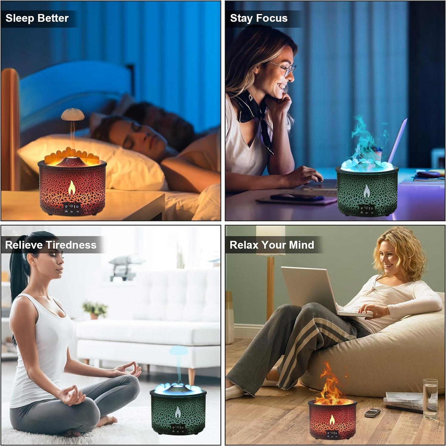 Difusor Humidificador Volcano MINGPINHUIUS 300ml Silencioso