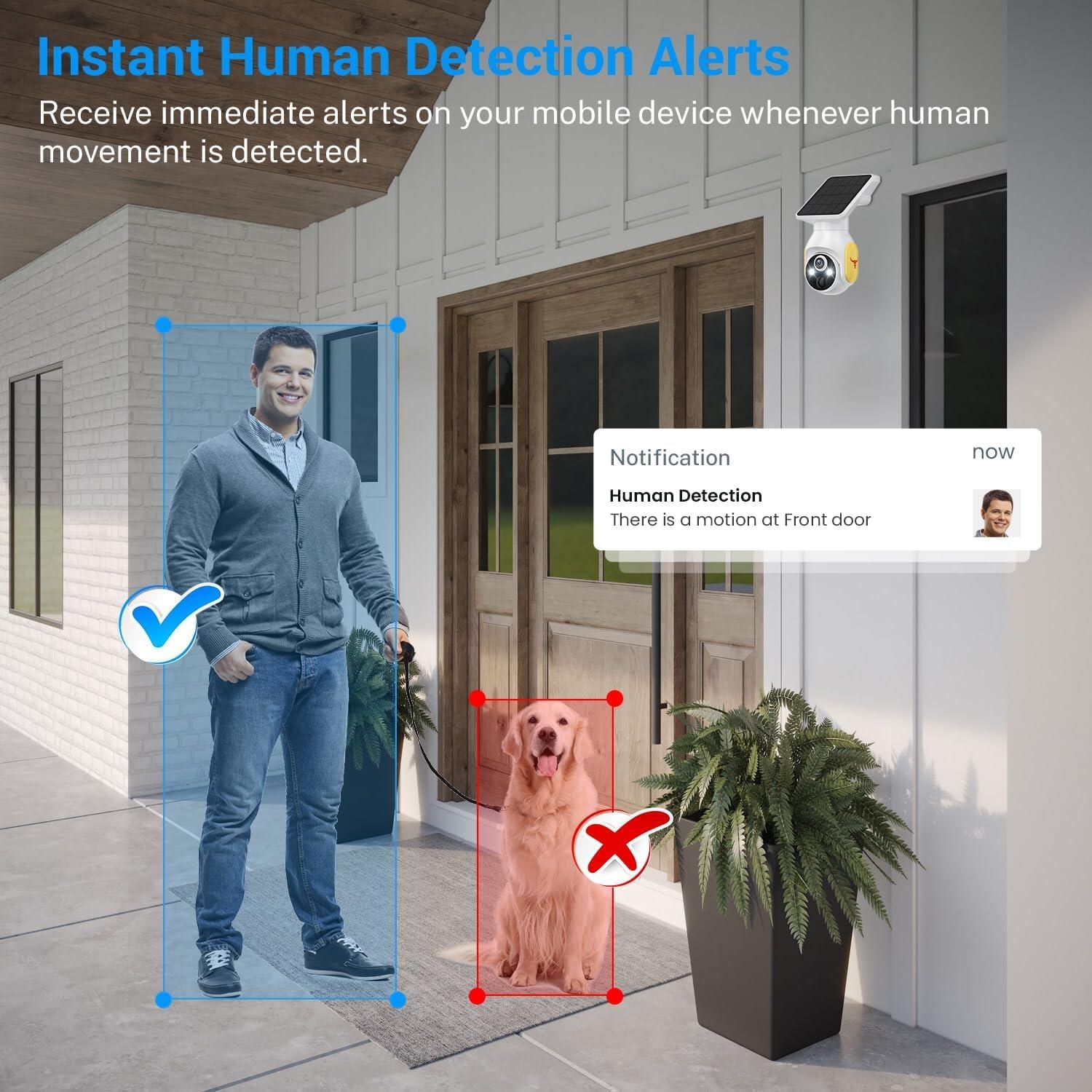 1080p Security Camera Wireless with Solar Panel, Smart AI Human Detection, 2-Way Audio, Color Night Vision, Cloud Storage, Indoor/Outdoor Surveillance Bullet Cam (4G)