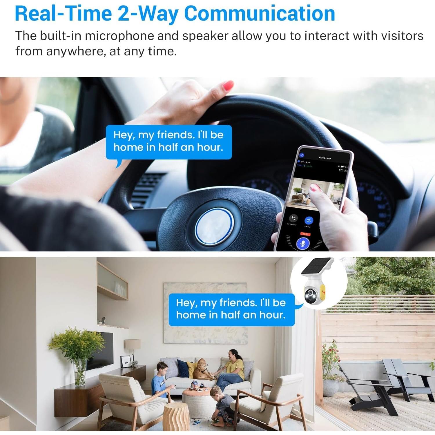 1080p Security Camera Wireless with Solar Panel, Smart AI Human Detection, 2-Way Audio, Color Night Vision, Cloud Storage, Indoor/Outdoor Surveillance Bullet Cam (4G)