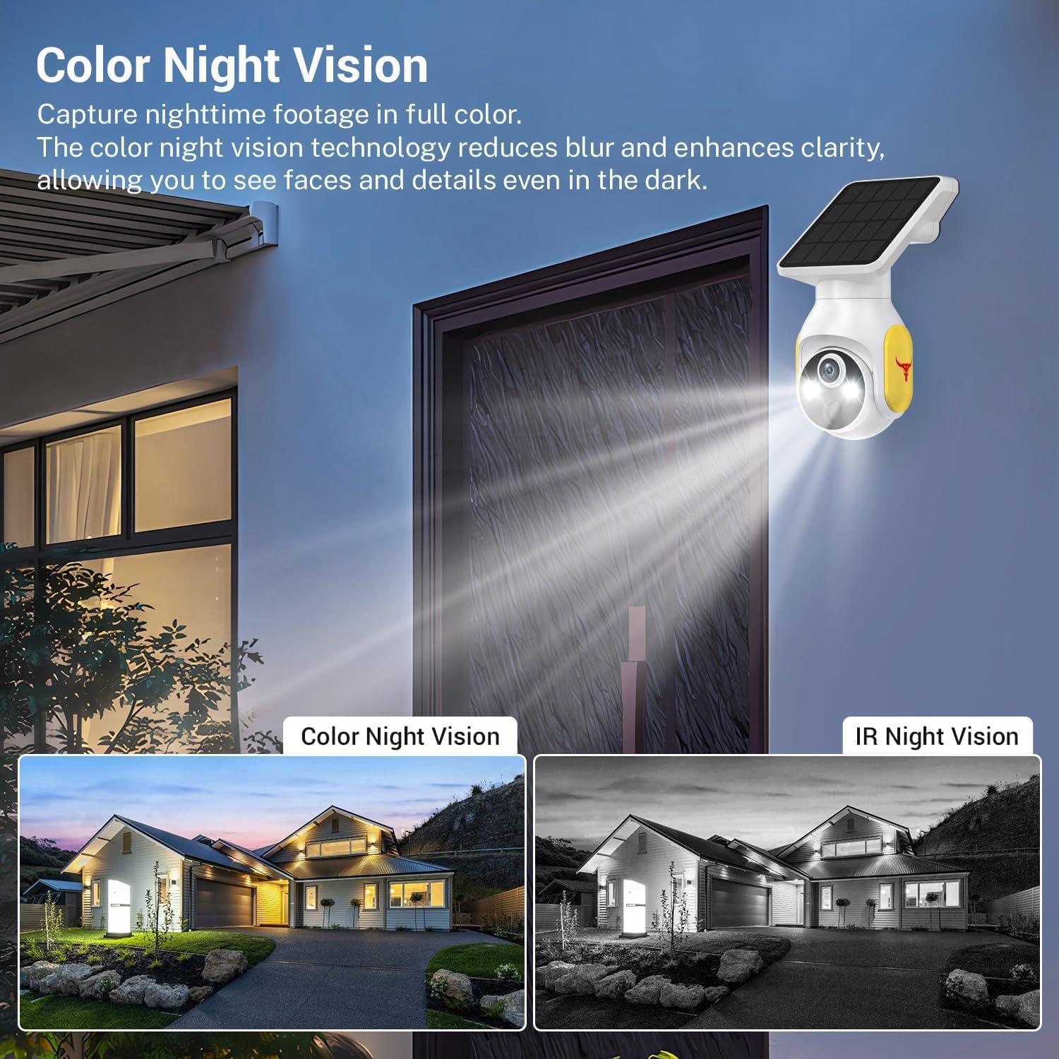 1080p Security Camera Wireless with Solar Panel, Smart AI Human Detection, 2-Way Audio, Color Night Vision, Cloud Storage, Indoor/Outdoor Surveillance Bullet Cam (4G)