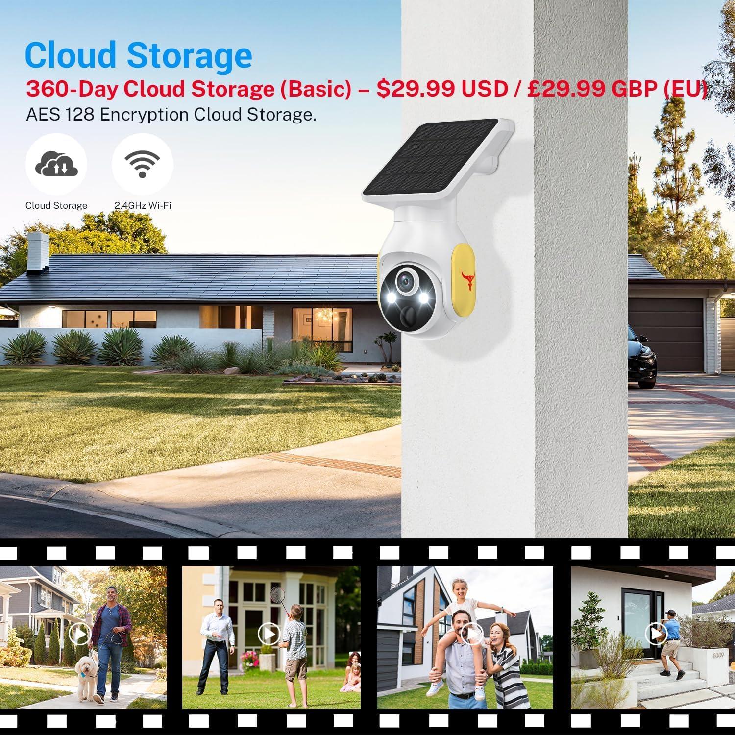 1080p Security Camera Wireless with Solar Panel, Smart AI Human Detection, 2-Way Audio, Color Night Vision, Cloud Storage, Indoor/Outdoor Surveillance Bullet Cam (4G)