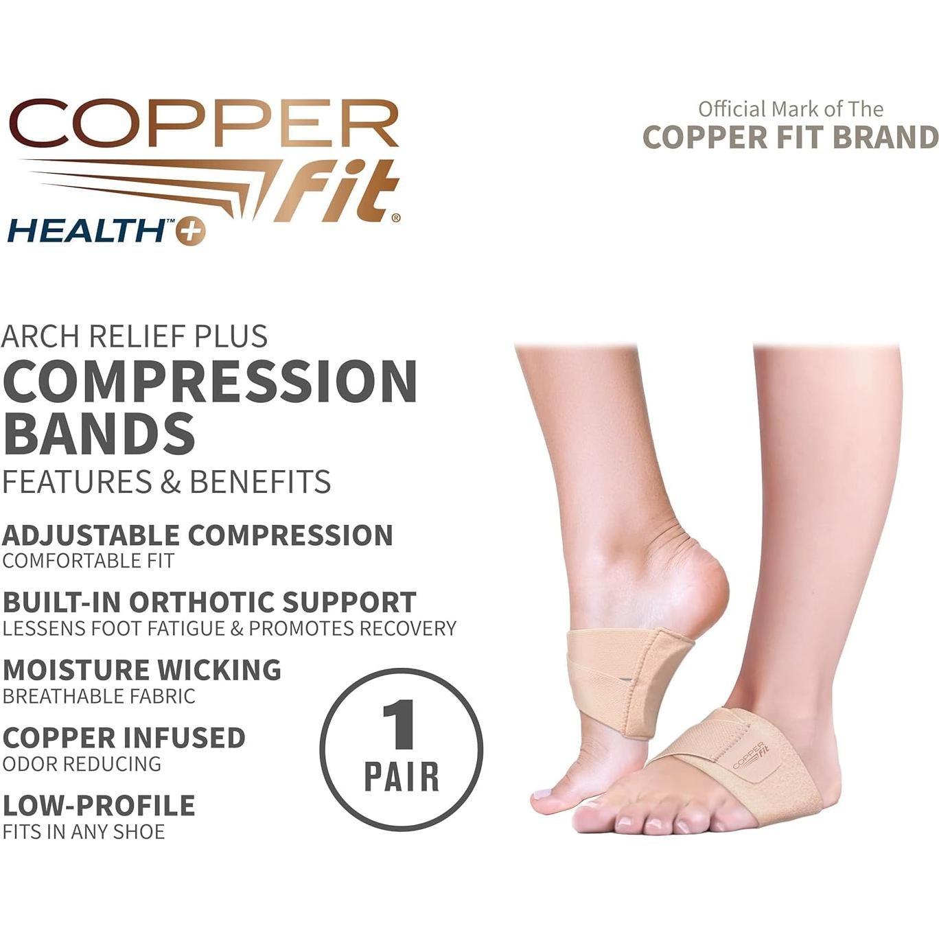 Copper Fit Arch Relief PLUS – Compression Wrap with Orthotic Arch Support Plantar Fasciitis, Flat Feet, Fallen Arches – Universal Fit for Men and Women