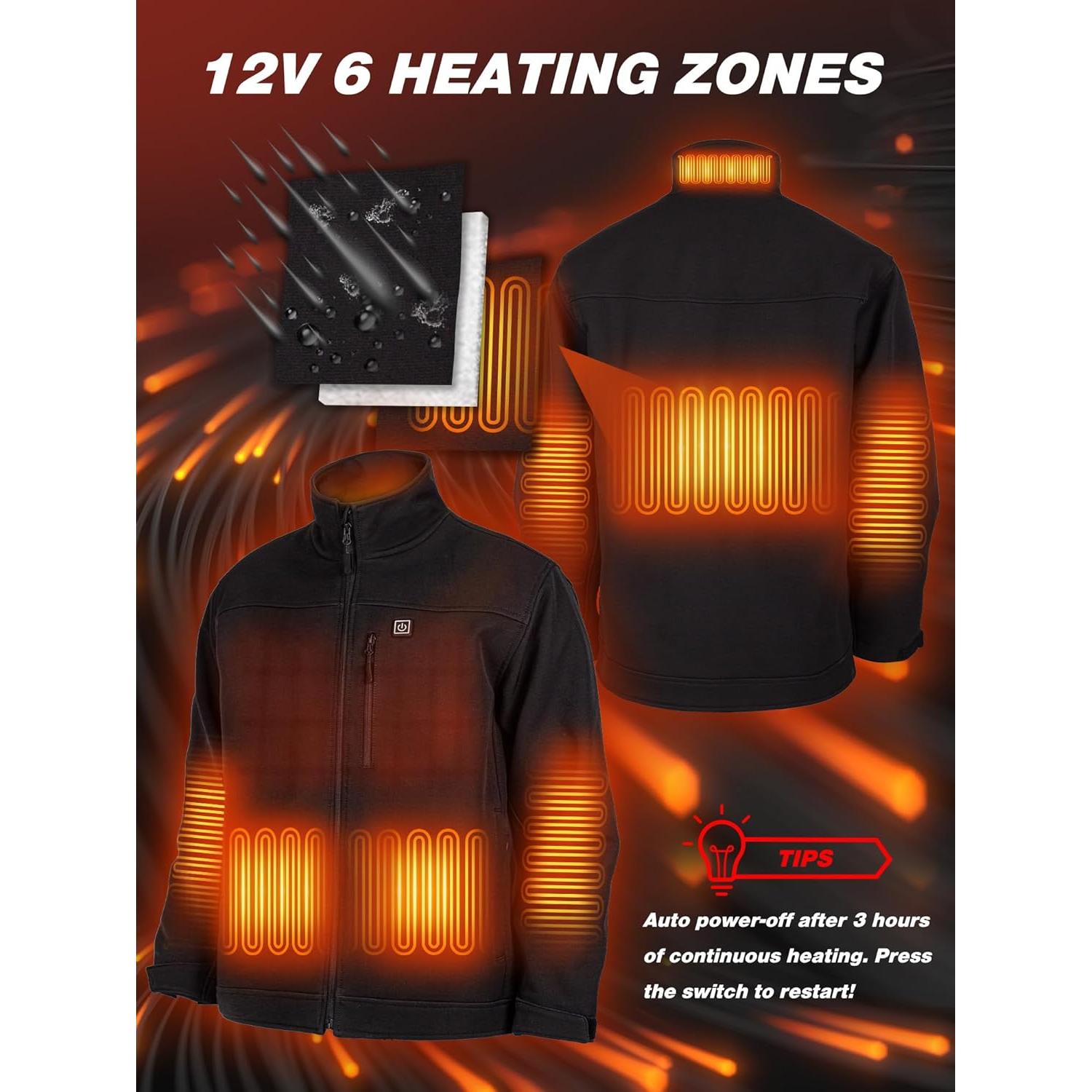 Chaqueta Calentada HOTHUGZ para Hombres 12V Impermeable Negra
