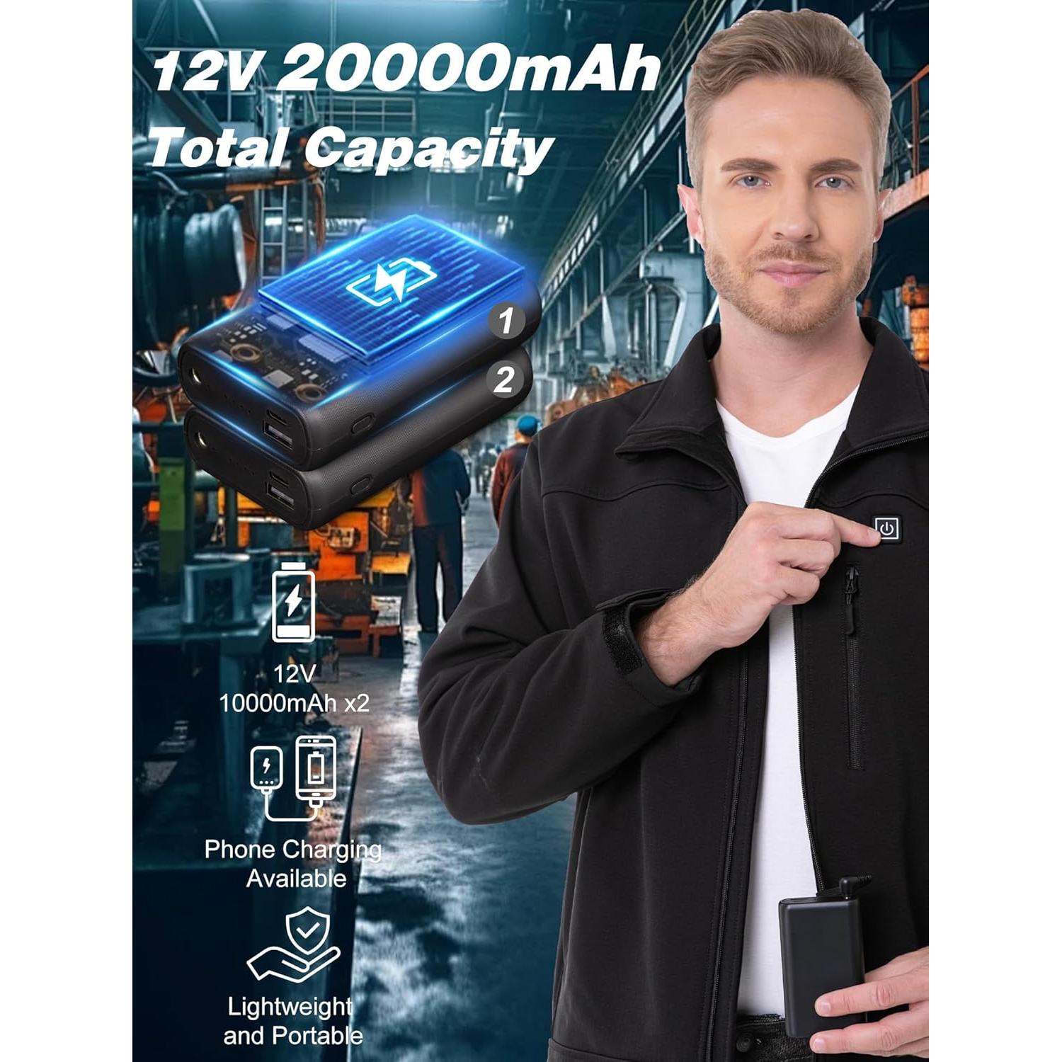 Chaqueta Calentada HOTHUGZ para Hombres 12V Impermeable Negra