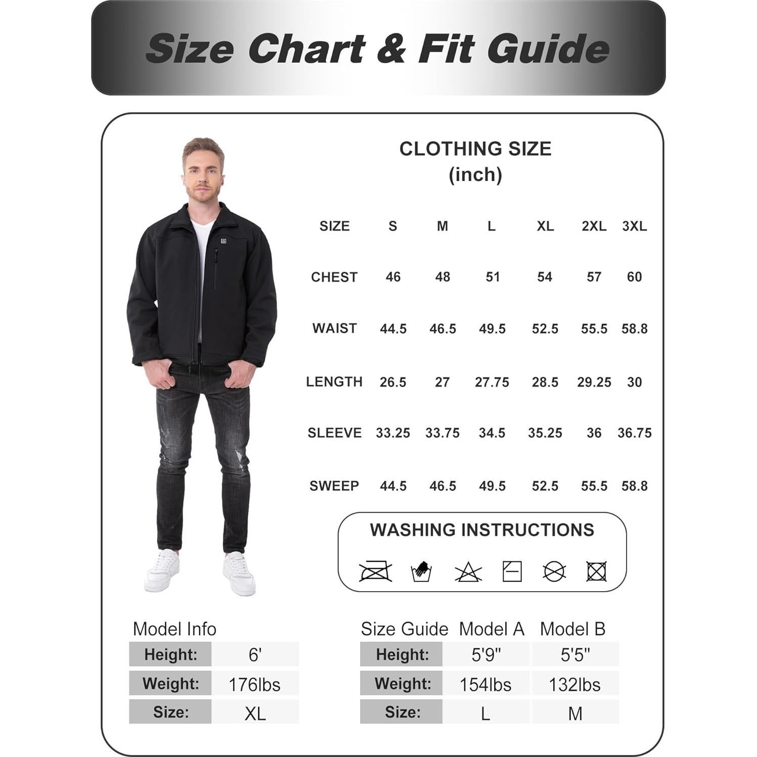 Chaqueta Calentada HOTHUGZ para Hombres 12V Impermeable Negra