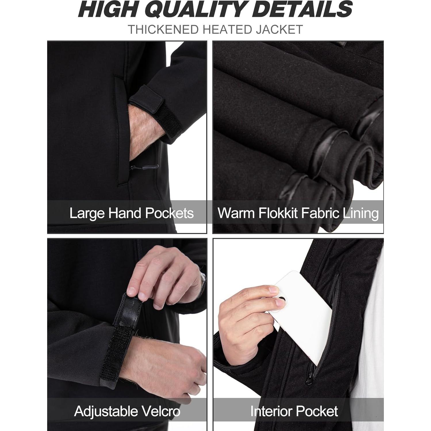 Chaqueta Calentada HOTHUGZ para Hombres 12V Impermeable Negra