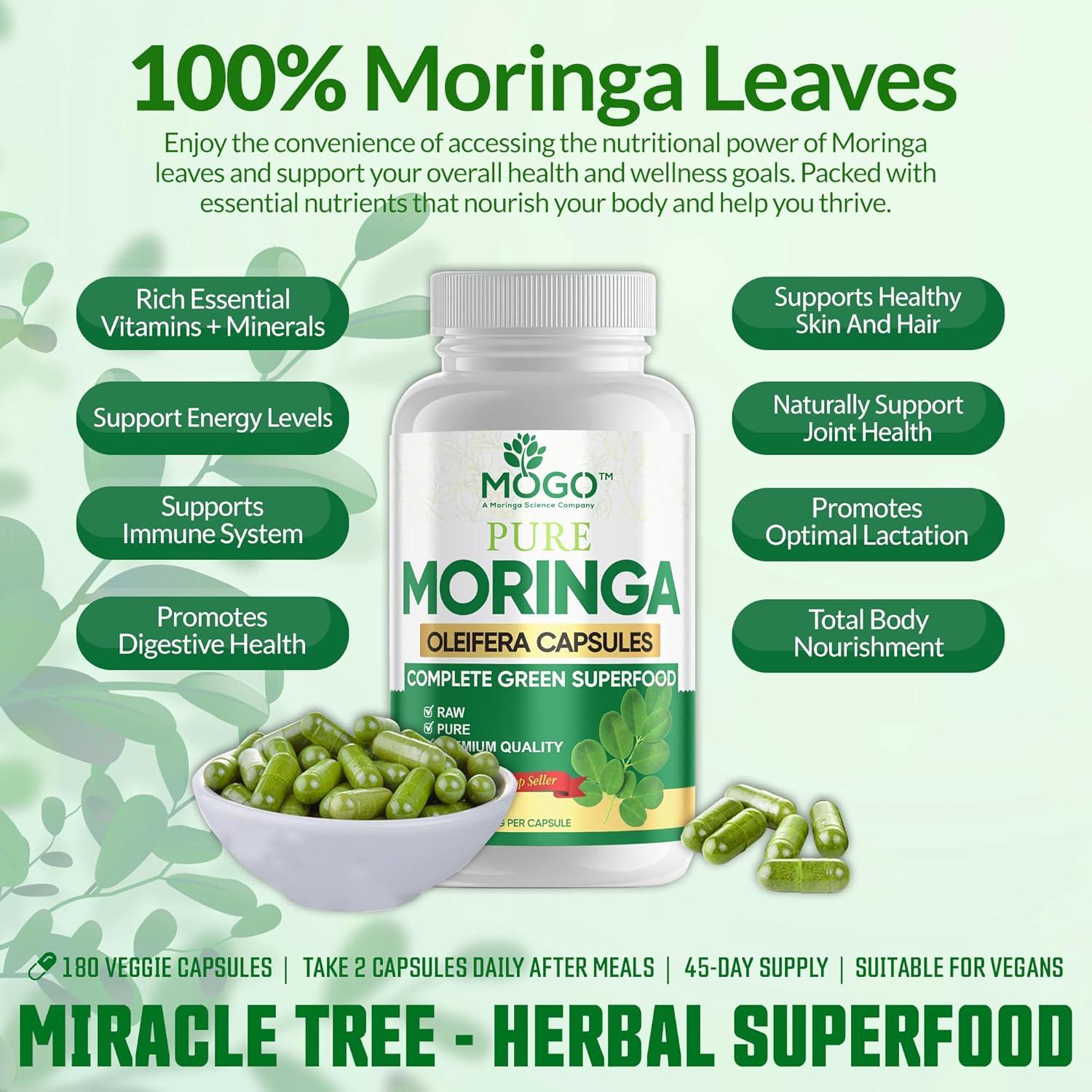 Cápsulas de Moringa MOGO - 180 Ct | Energía y Salud Digestiva