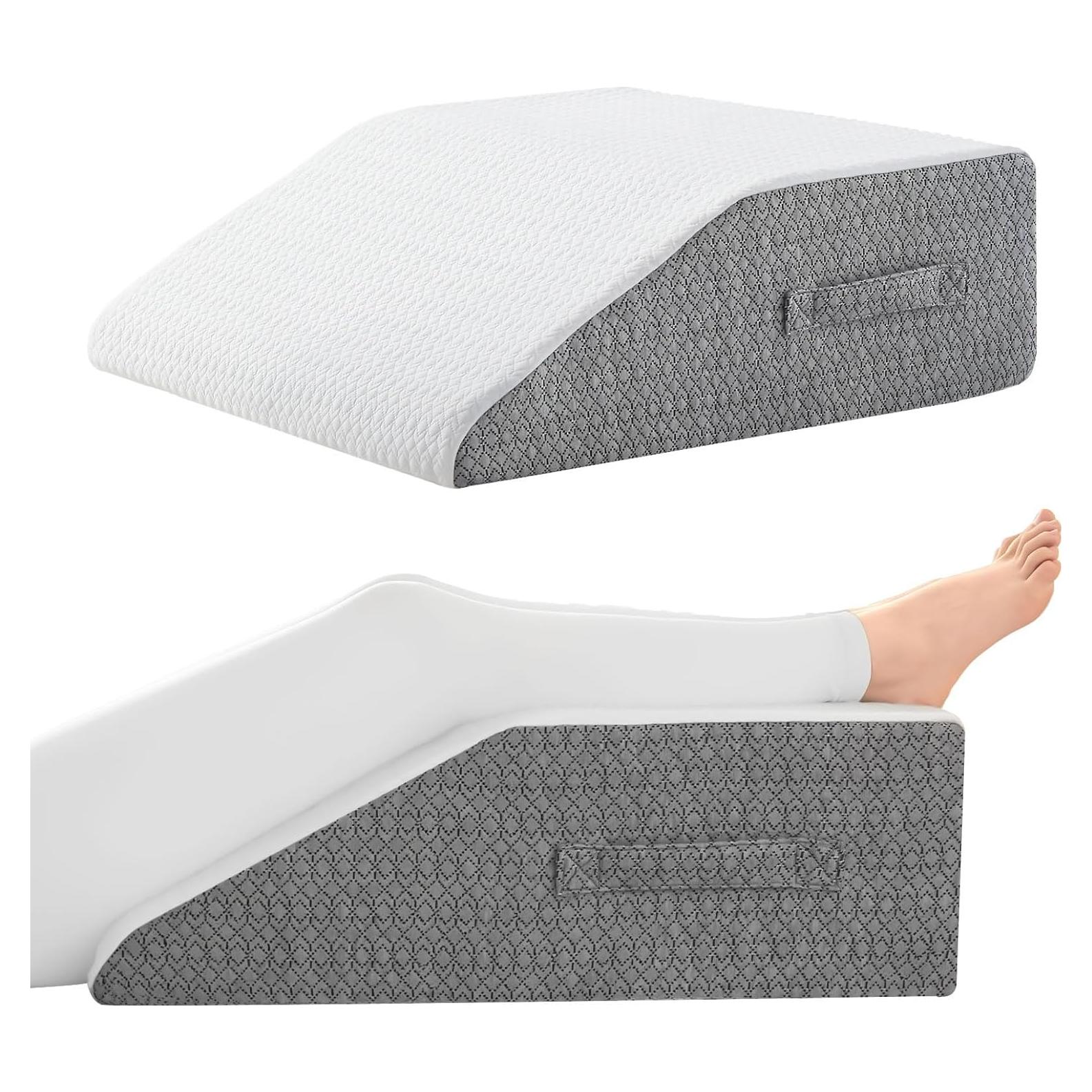 Leg Pillow for Elevation & Support, 24"x22"x6" Memory Foam Cushion with Grey White Patterned Polyester Cover, Ideal for Improving Circulation & Relaxing Leg