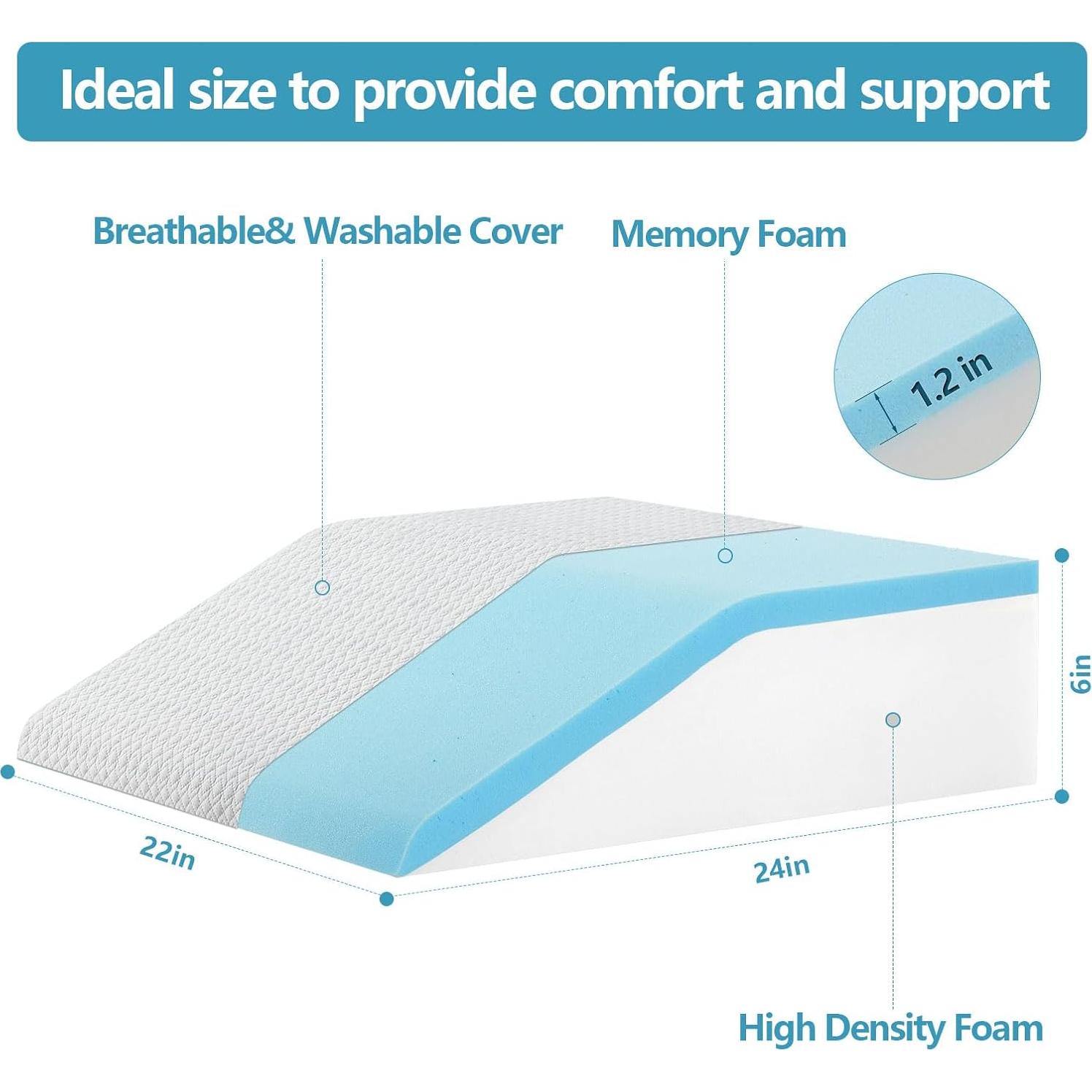 Leg Pillow for Elevation & Support, 24"x22"x6" Memory Foam Cushion with Grey White Patterned Polyester Cover, Ideal for Improving Circulation & Relaxing Leg