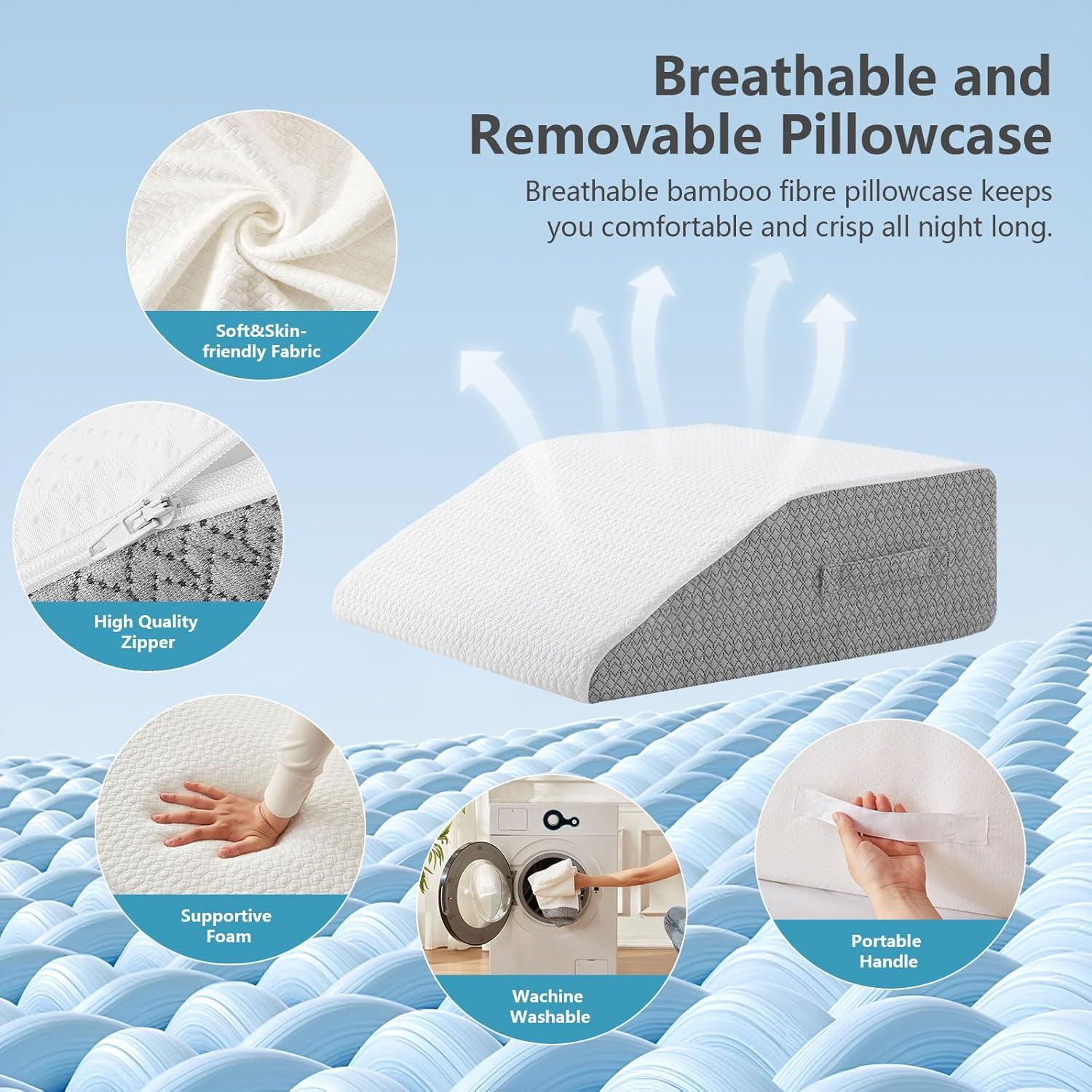 Leg Pillow for Elevation & Support, 24"x22"x6" Memory Foam Cushion with Grey White Patterned Polyester Cover, Ideal for Improving Circulation & Relaxing Leg