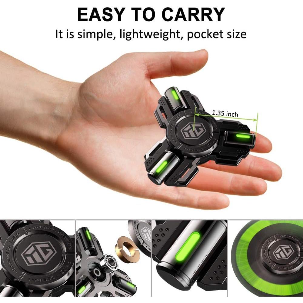 Fidget Spinners, Fidget Spinner Gifts for Adults and Kids, Stress Anxiety ADHD Relief Figets Toy, Metal Finger Hand Spinner Toys with Luminous Light, Spinner Absorb Solar Light Then Release in Dark