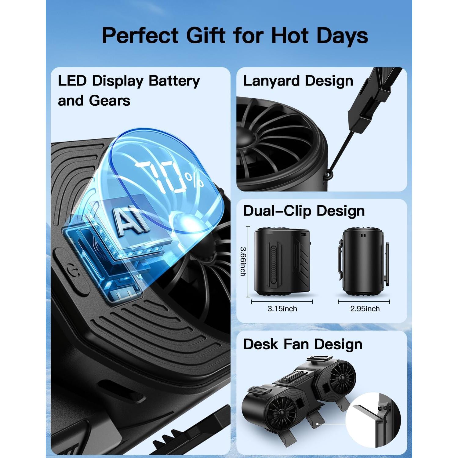 Ventilador Portátil Recargable Andwing D25 5 Velocidades 10000mAh