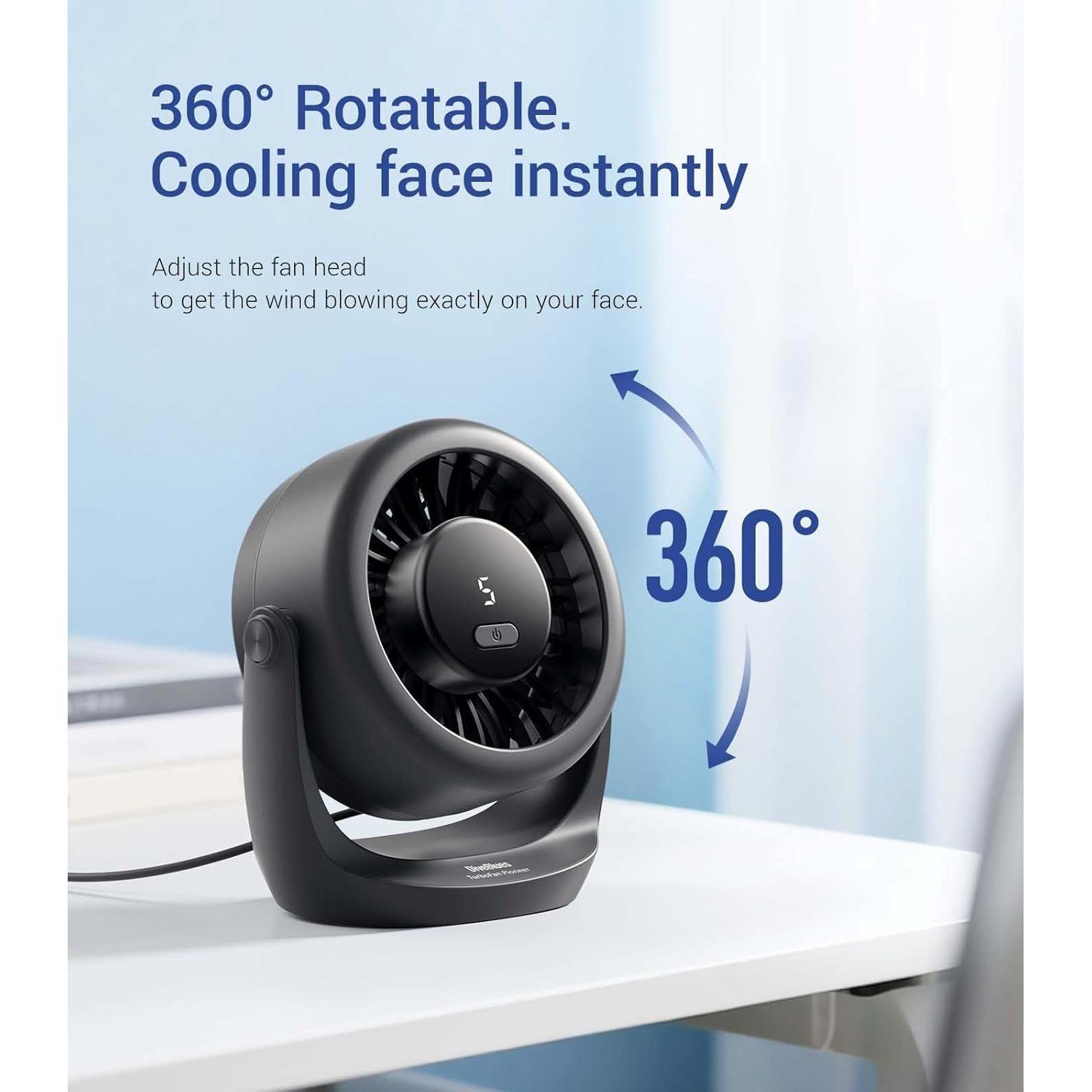 Ventilador de Escritorio USB Diveblues D5001, 5 Velocidades, Silencioso