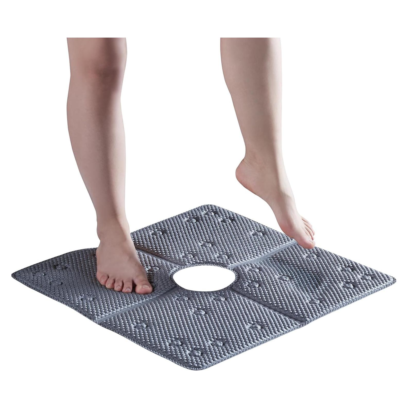 Bathtub Mat Non Slip: Soft Safety Foam Bath & Shower Mat for Tub Suitable for Elderly and Kids 21 X 21Inch with Drain Holes and Suction Cups Massage Tub & Shower Mat for Bathroom (Dark Grey)