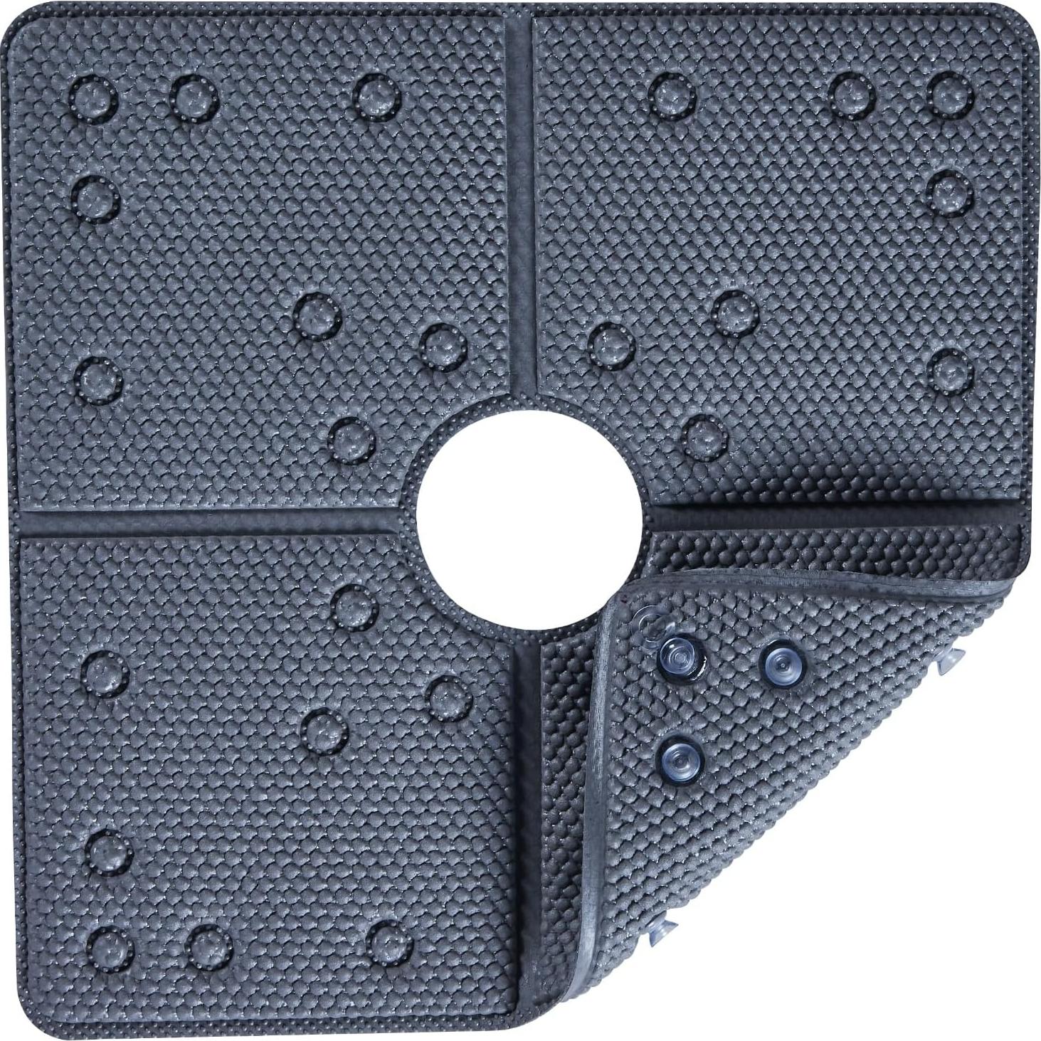 Bathtub Mat Non Slip: Soft Safety Foam Bath & Shower Mat for Tub Suitable for Elderly and Kids 21 X 21Inch with Drain Holes and Suction Cups Massage Tub & Shower Mat for Bathroom (Dark Grey)