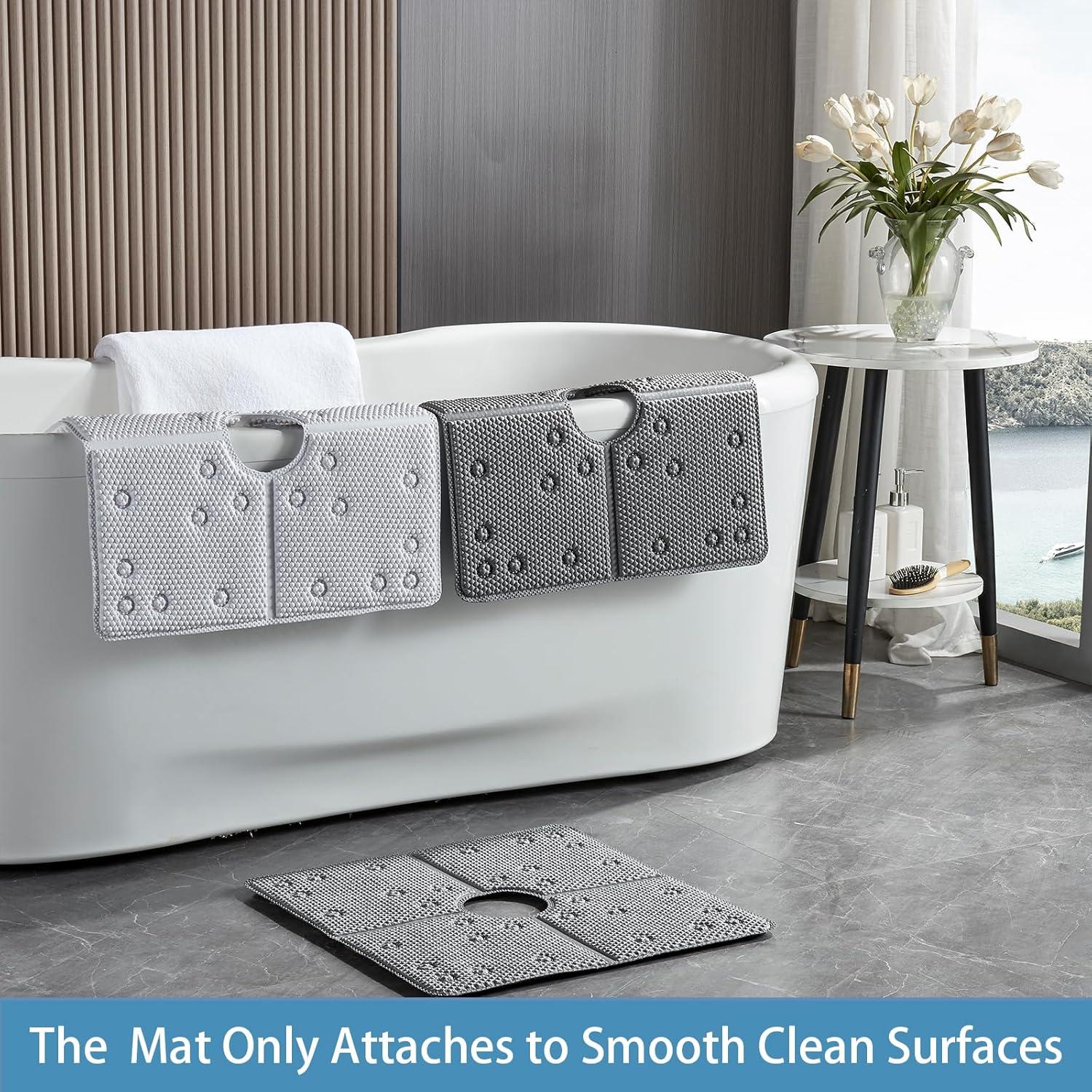 Bathtub Mat Non Slip: Soft Safety Foam Bath & Shower Mat for Tub Suitable for Elderly and Kids 21 X 21Inch with Drain Holes and Suction Cups Massage Tub & Shower Mat for Bathroom (Dark Grey)