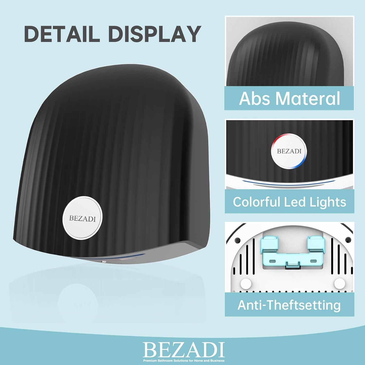 Secador de Manos Automático BEZADI 1200W Negro ABS