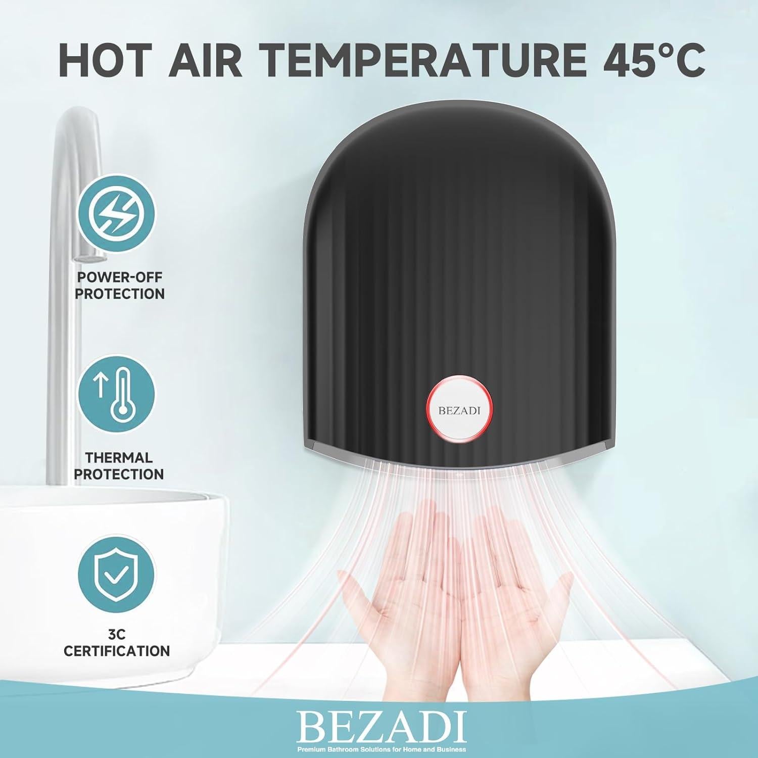 Secador de Manos Automático BEZADI 1200W Negro ABS