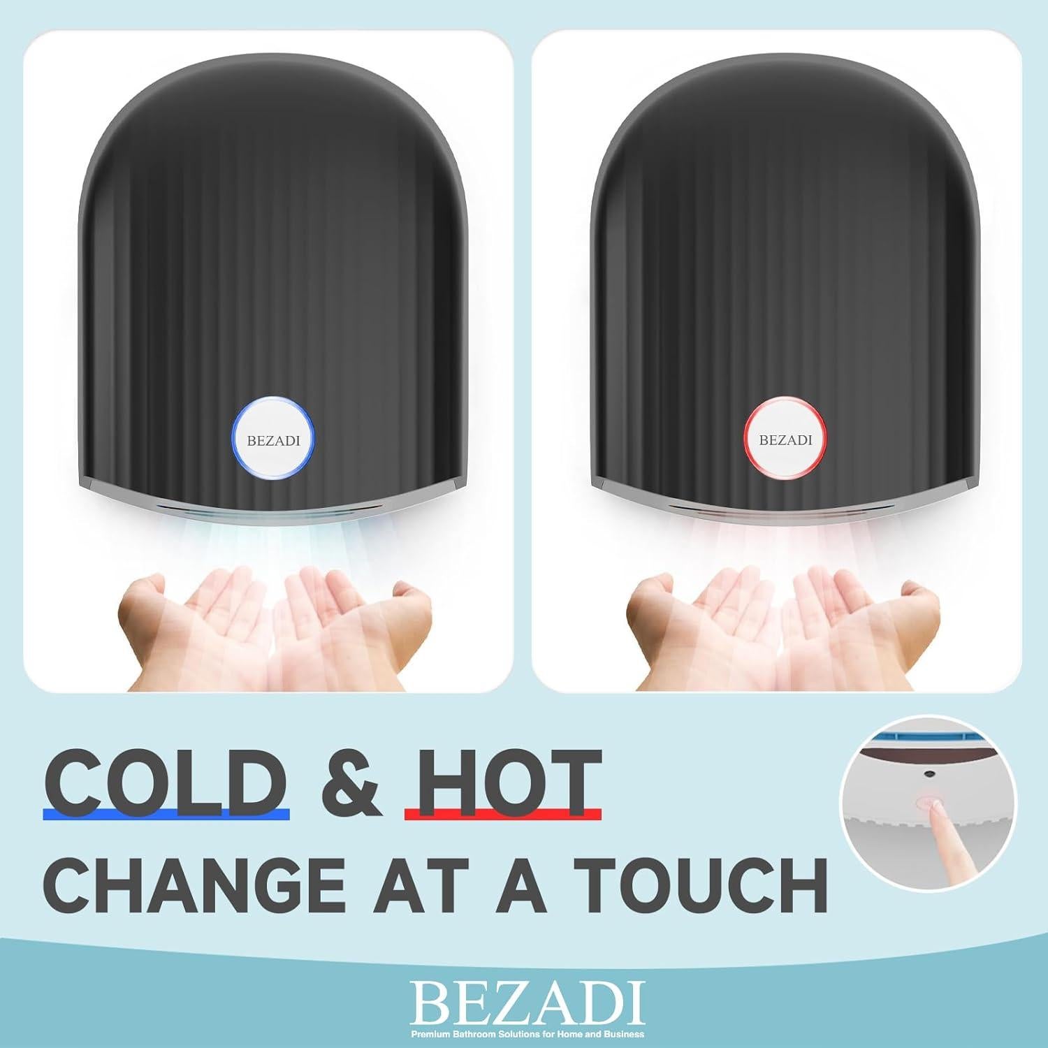 Secador de Manos Automático BEZADI 1200W Negro ABS