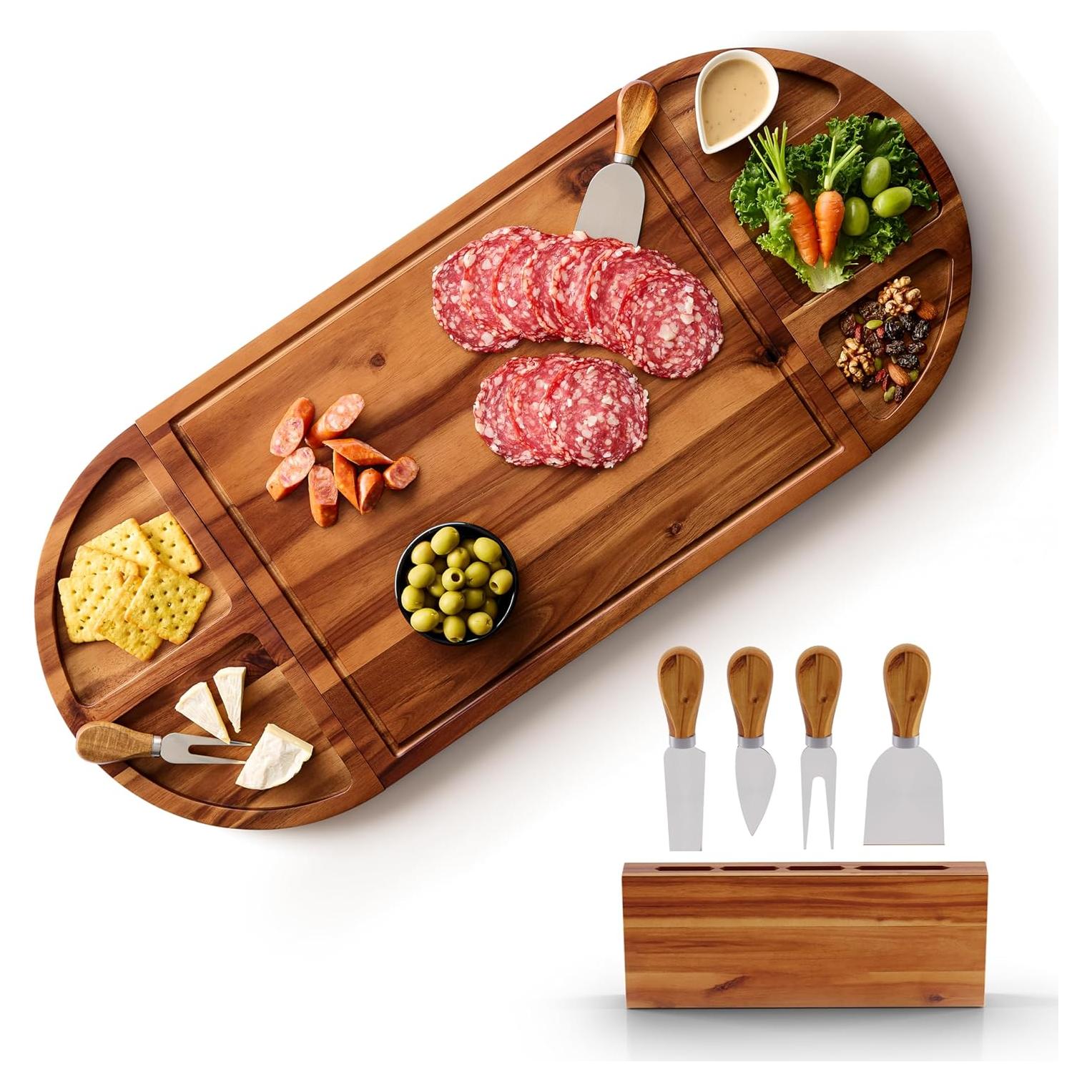 Tabla de Charcutería Grande Tidita 76 cm Madera Acacia con Cuchillos