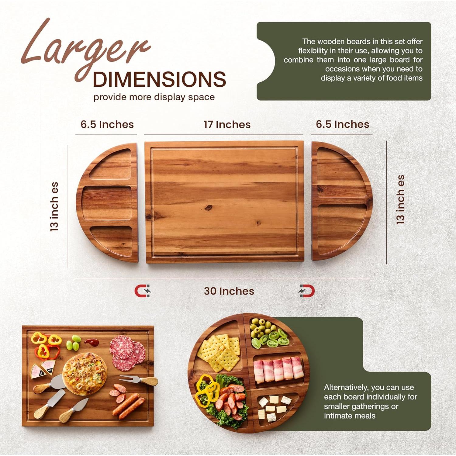 Tabla de Charcutería Grande Tidita 76 cm Madera Acacia con Cuchillos